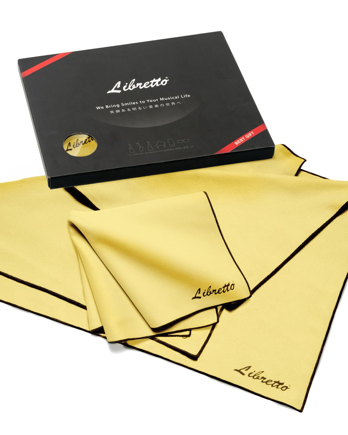 Libretto Microfiber Polish Cloth For Musical Instrument, 3 Sizes In 1 Pack, Violin And Cello Cleaning Product, Yellow, Lint-Free