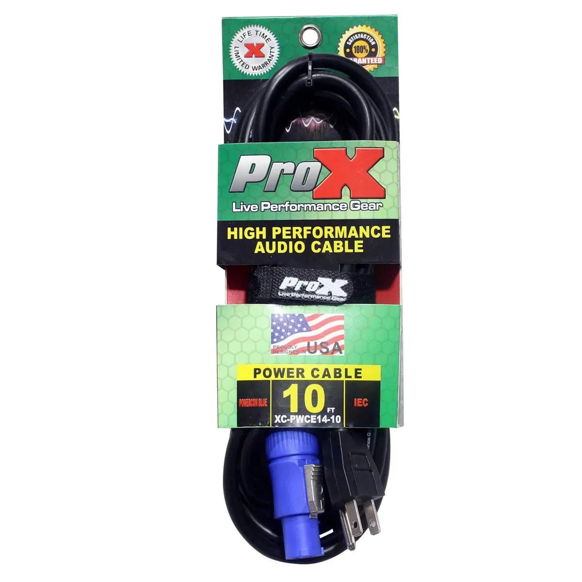 ProX XC-PWCE14-10 10 14 AWG NEMA 5-15 Edison to PowerCon Blue Male High Performance Power Cord