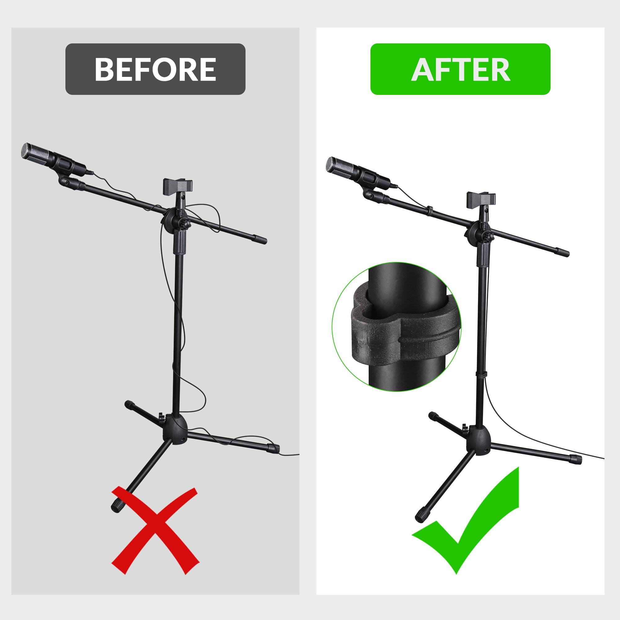AW Adjustable Height Tripod Boom Microphone Stand Floor Dual Mic Clip Holder 90-degree Rotating Folding Type Boom Arm Tripod for