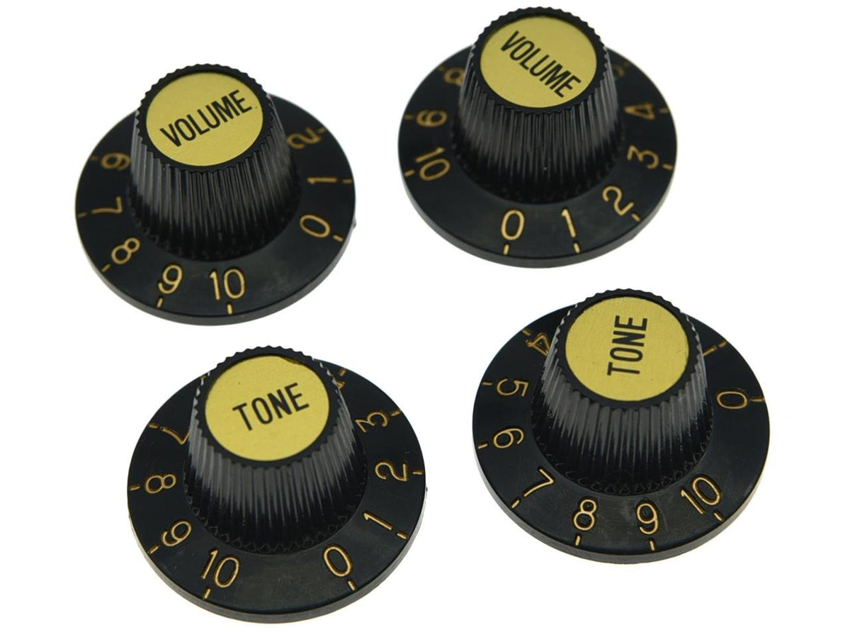 Dopro 4Pcs Black With Gold Cap Lp Metric Guitar Witch Hat Knobs Top Hat Knobs For Sg Epi Les Paul