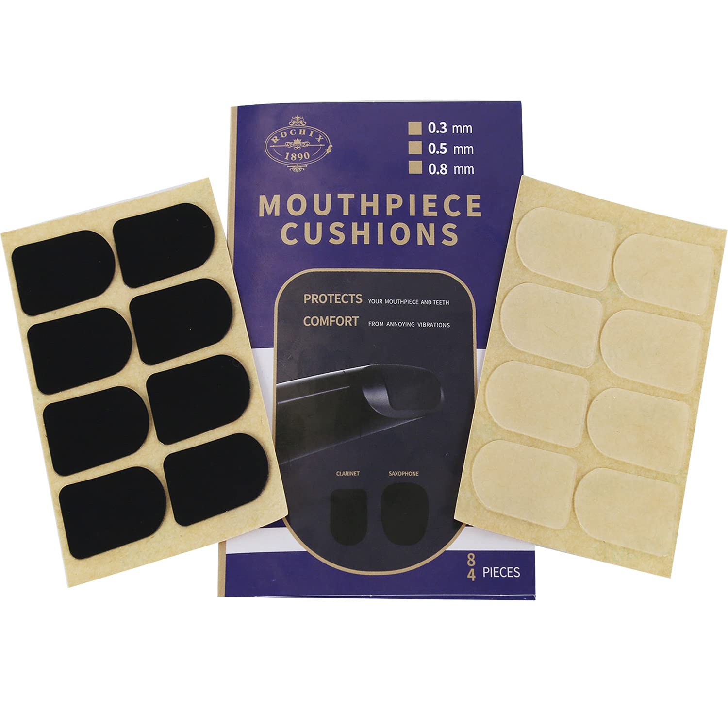 Clarinet/Soprano Saxophone Sax Mouthpiece Cushions Patches Pads,0.8mm Black & White (16 pcs)