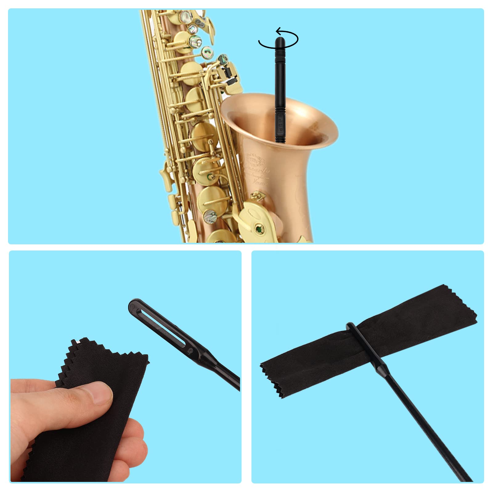 SAVITA 4pcs Flute Cleaning Kit, 2pcs Flute Cleaning Rod and 2pcs Flute Cleaning Cloth Flute Cleaning Swabs Flute Cleaning Suppli