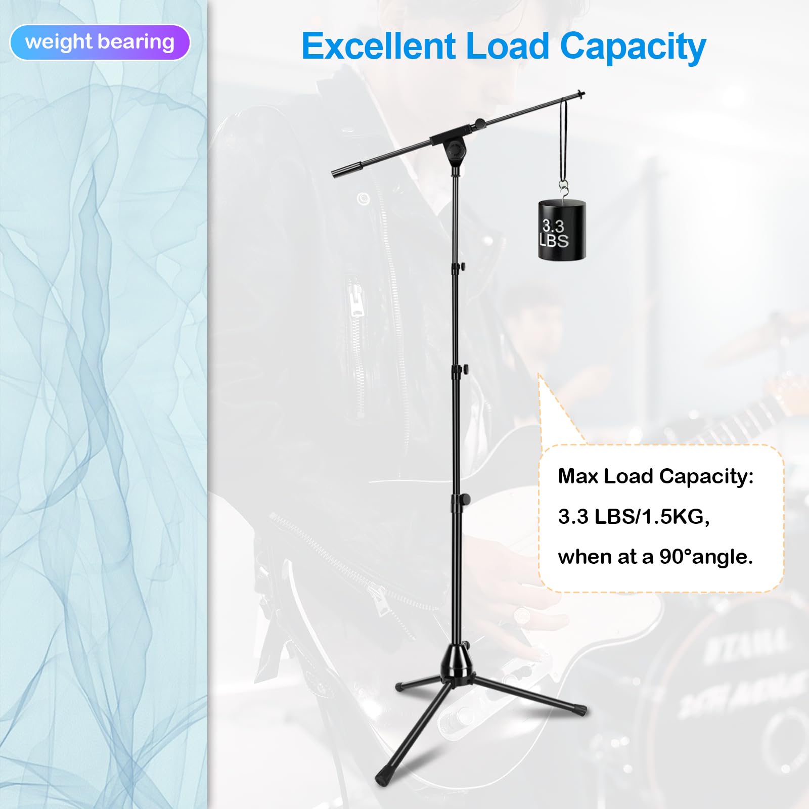 Microphone Stand Floor Standing Foldable Microphone Stand Heavy Duty Tripod Boom Arm with 2 Mic Clips and 3 Cable Clips, Mic Mou