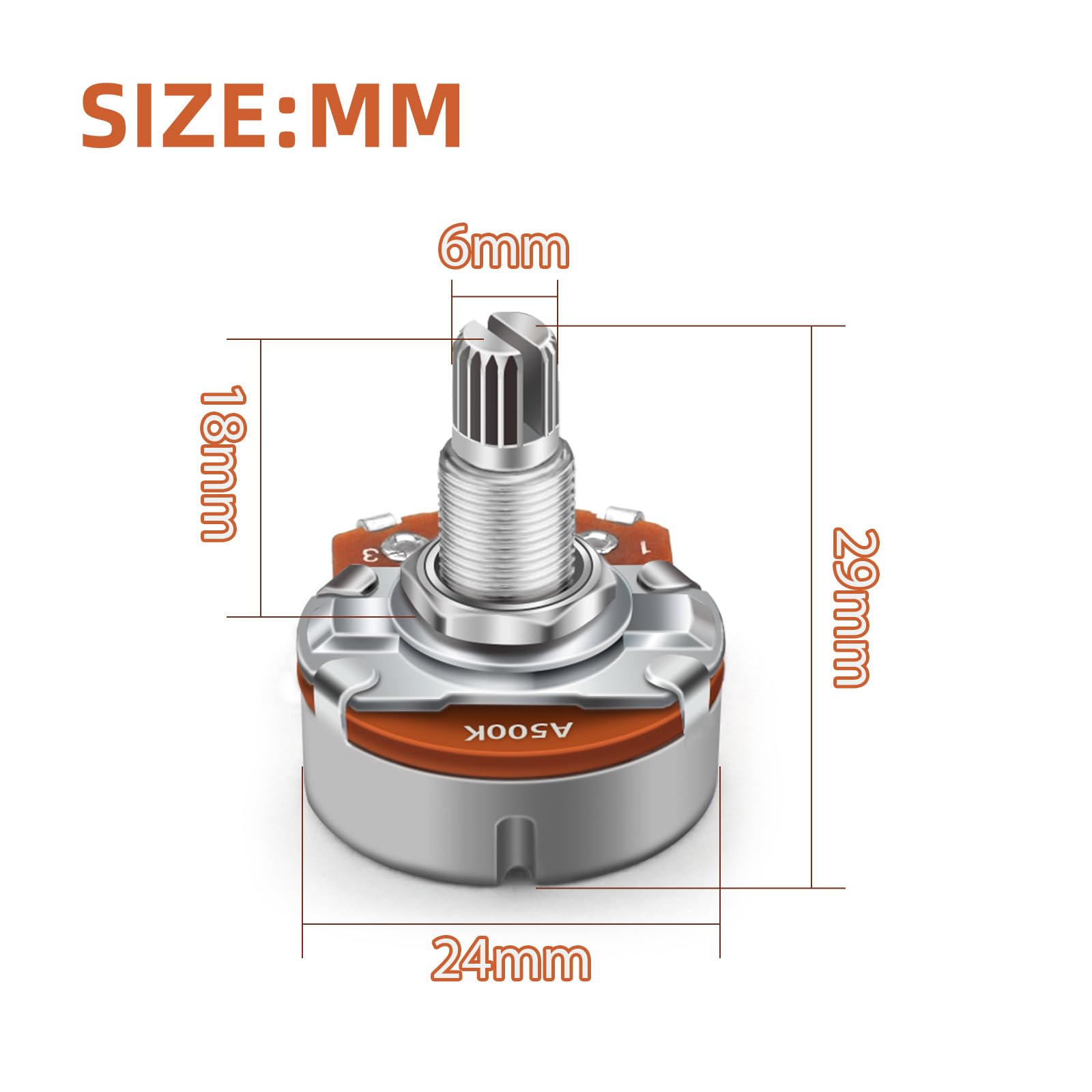 SAPHUE 4PCS A250K+B250K+A500K+B500K Push Pull Potentiometer Brass Metric Coarse 18-Spline Split Shaft Pots Audio Taper Potentiom