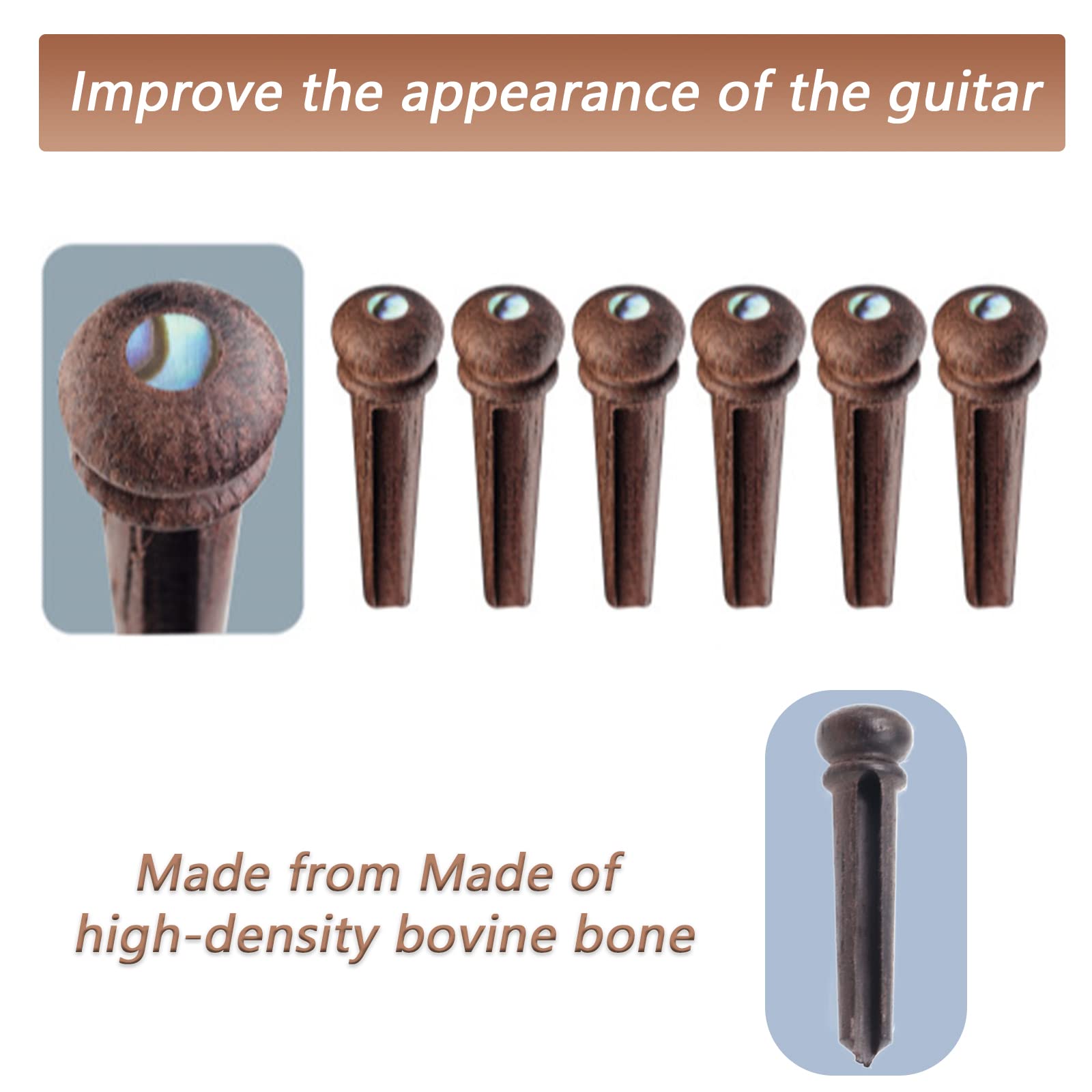 Cheerock 6pcs Acoustic Guitar Bridge Pins, Rosewood Abalone Dot Acoustic Guitar String Pins with Guitar Pin Puller, Bridge Pins