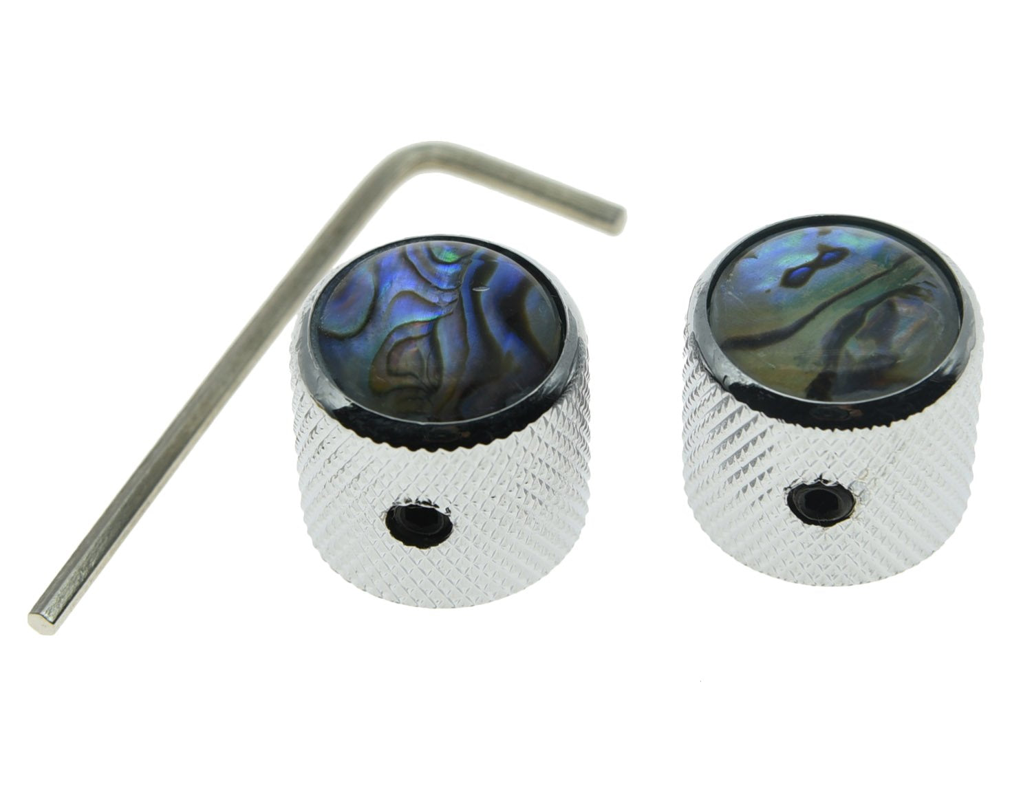 Kaish Chrome Set Of 2 Abalone Top Guitar Knobs Dome Knobs Bass Knob With Set Screw For Tele/Telecaster