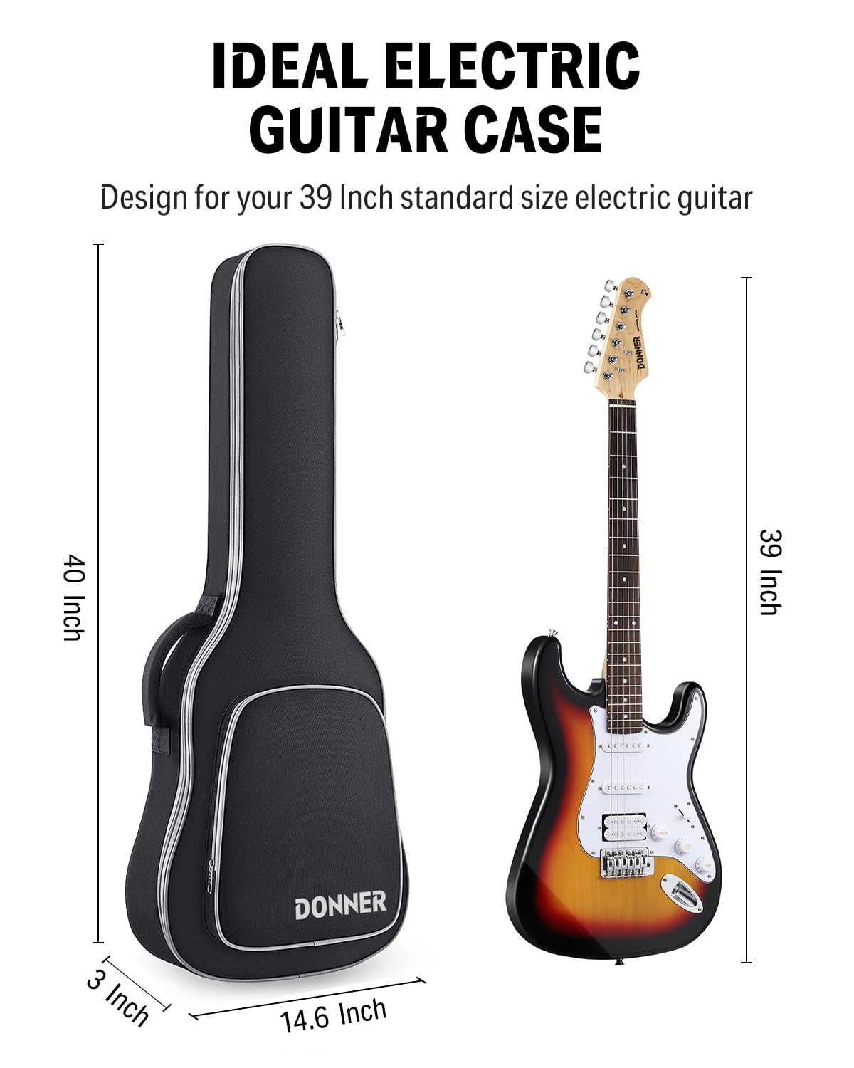 Donner 39 Inch Electric Guitar Case, 5mm Thick Padding Sponge 600D Ripstop Waterproof Nylon Soft Electric Guitar Bag with Dual A