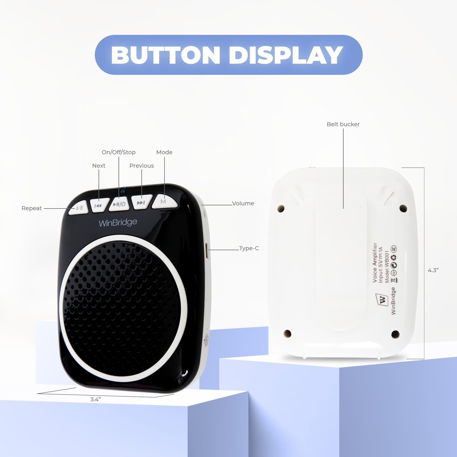 WinBridge WB001 Portable Voice Amplifier with Headset Microphone Personal Speaker Mic Rechargeable Ultralight for Teachers, Elde