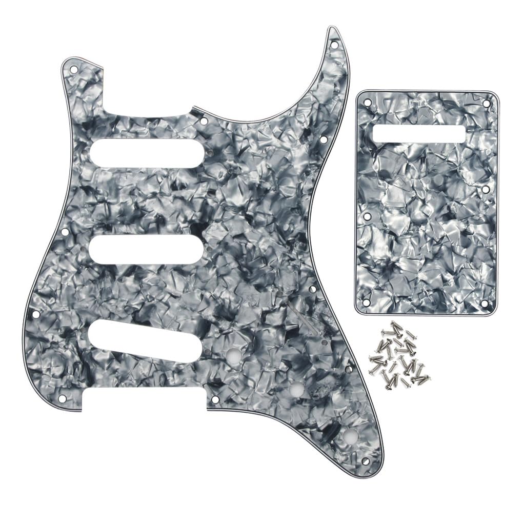 IKN 4Ply Smoky Gray Pearl ST Pickguard Backplate Set for 3 Single Coil Pickups-11 Hole, come with Pickguard Screws