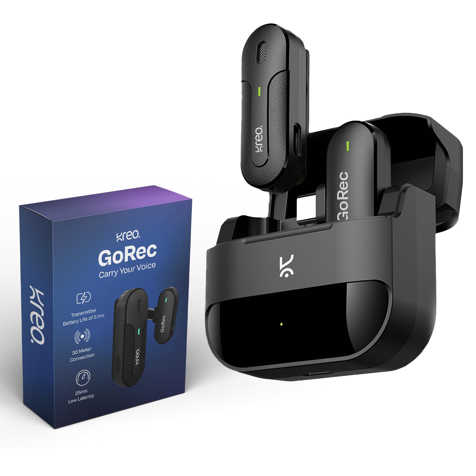 Kreo Gorec Professional Wireless Mic, Solo Transmitter With Charging Case, Usb Type-C Support, Long Battery Life & Ultra Low Lat