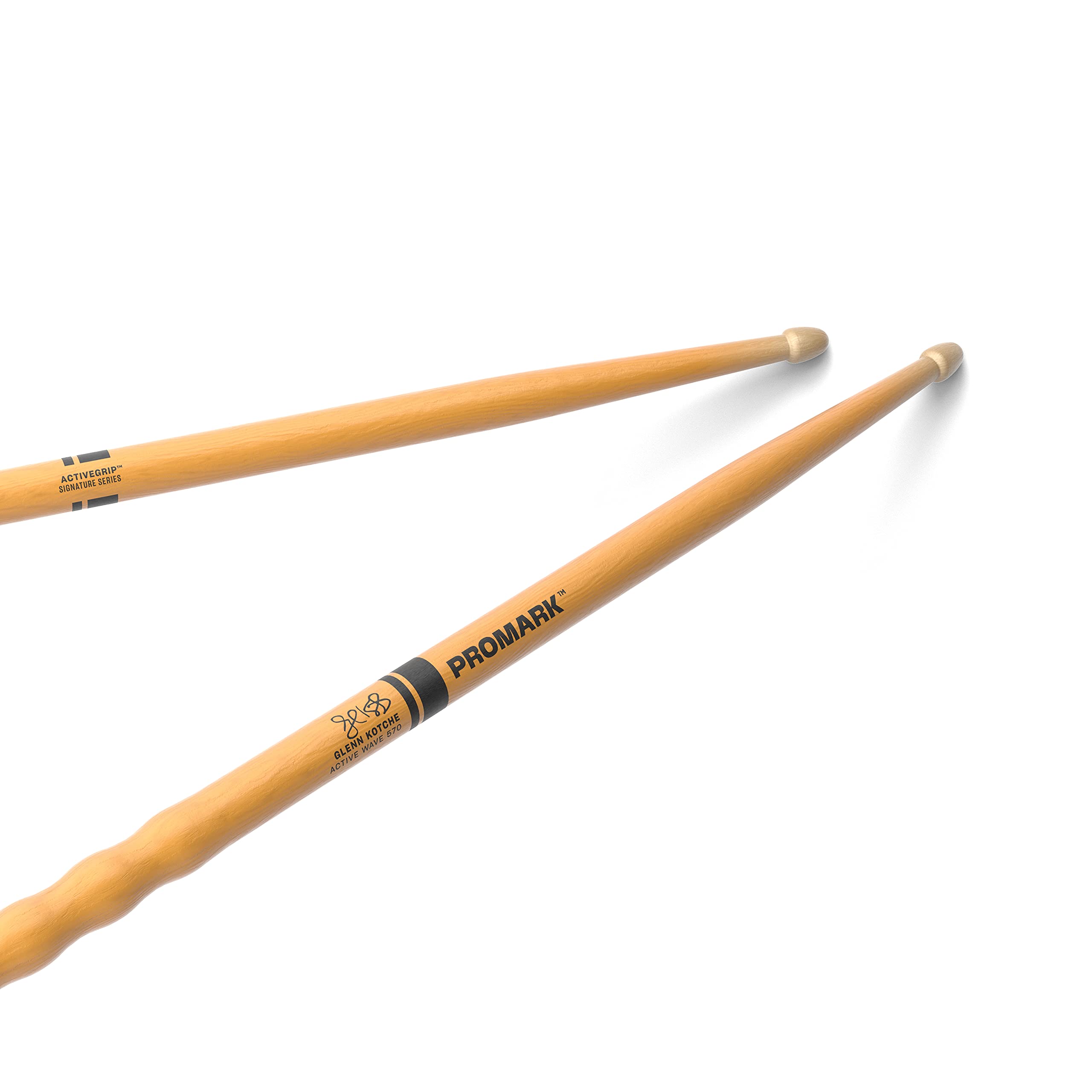 ProMark Glenn Kotche Active Wave ActiveGrip Clear Hickory Drumsticks, Wood Tip,One Pair