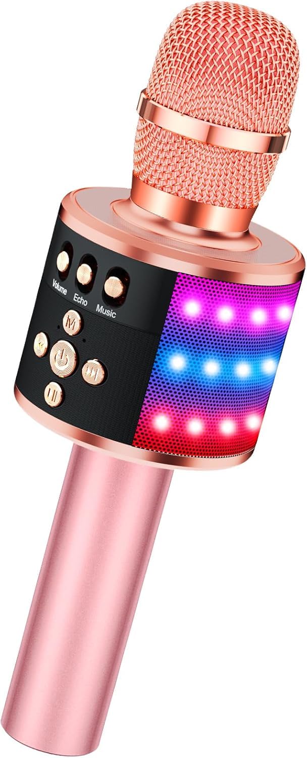 Singing Machine Wireless Karaoke Mic With Speaker | Portable Bluetooth Microphone With Music Sync Led Lights, 5 Magic Voice Effe