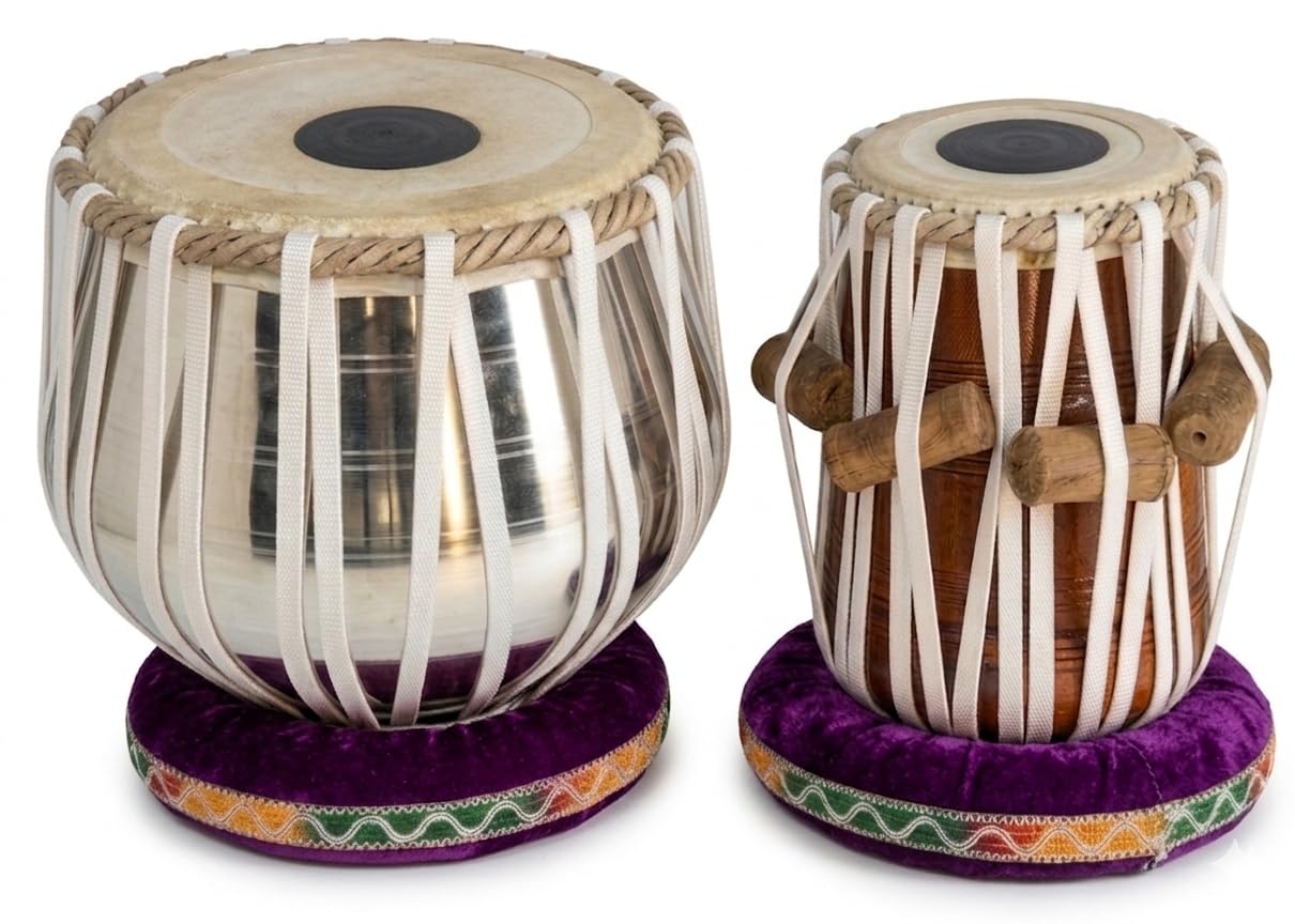 Sg Musical Traditional Tabla Set, Steel Bayan With Wooden Dayan, Indian Percussion Drums, With Cushion Ring