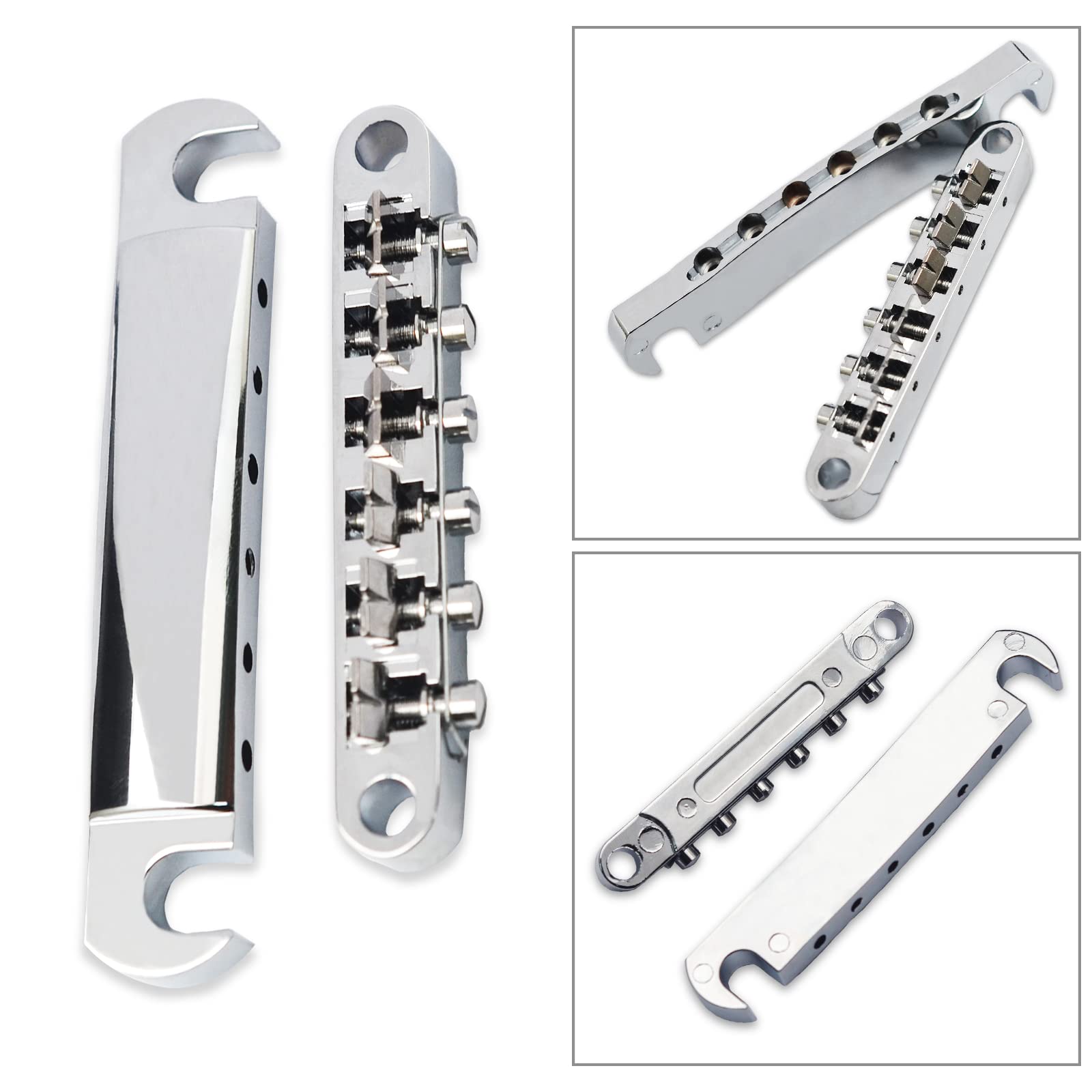 MAXCHEER A Set of String Saddle Tune-O-Matic Bridge & Tailpiece For GB LP Style Electric Guitar (Chrome)