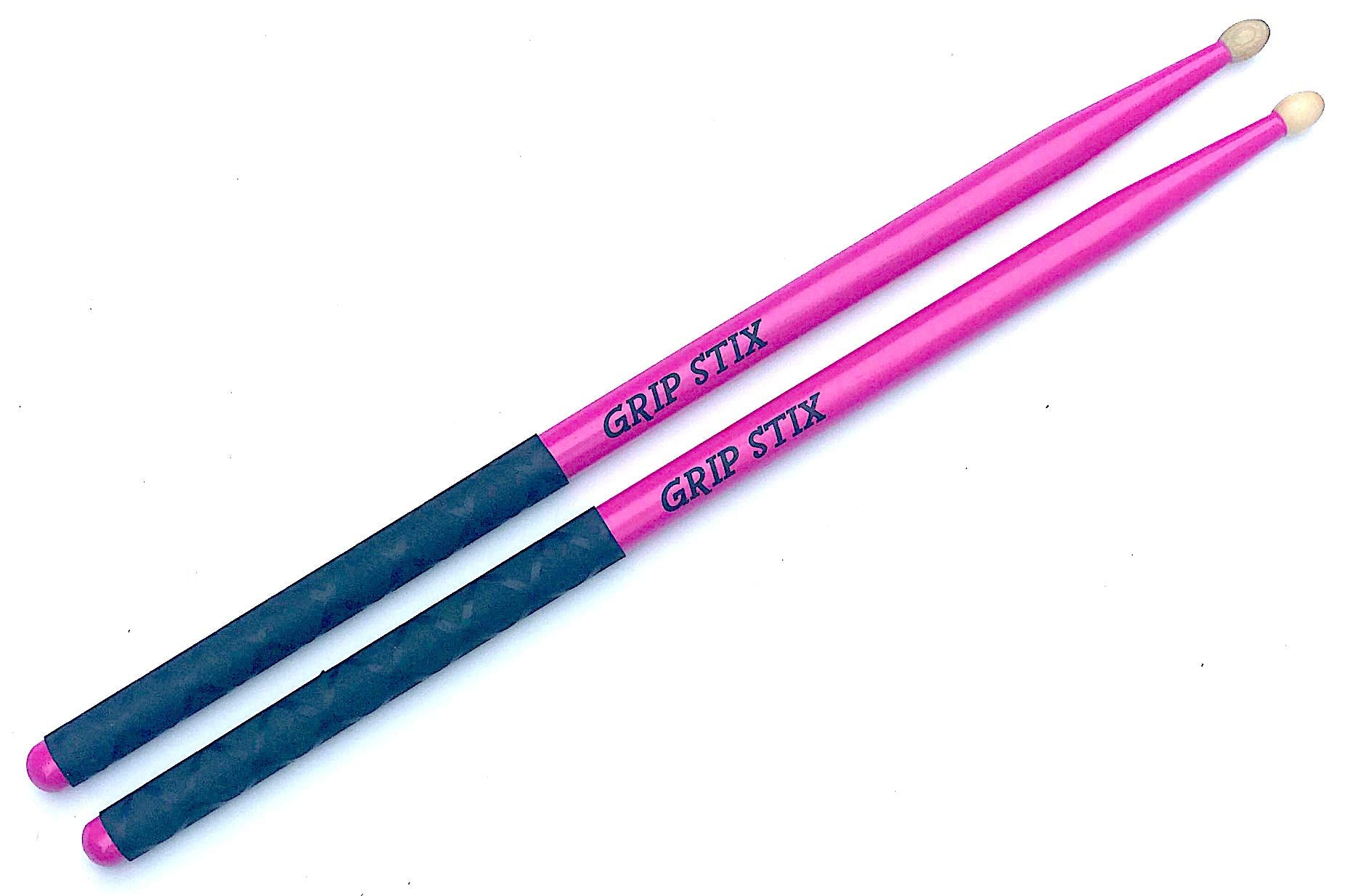 GRIP STIX 16 Long Heavyweight 4.5 Oz Hickory NON-SLIP Pink with Black Drumsticks - Ideal for All Drumming, Workout, Aerobics, Ca