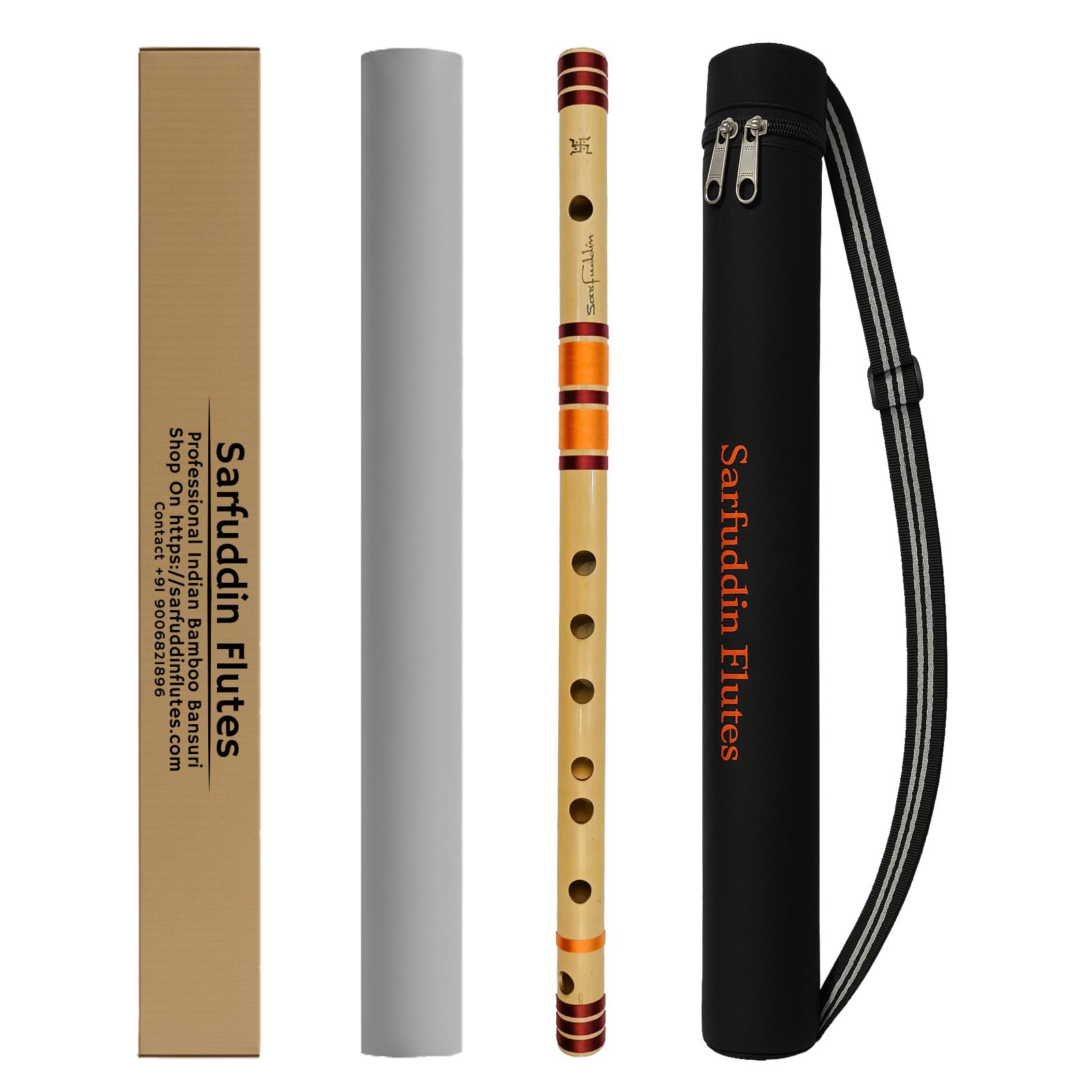 Sarfuddin Flutes C Natural Medium Bamboo Flute Bansuri Professional Tuned 440Hz Size 19 Inches Brown And Orange Color Thread Com
