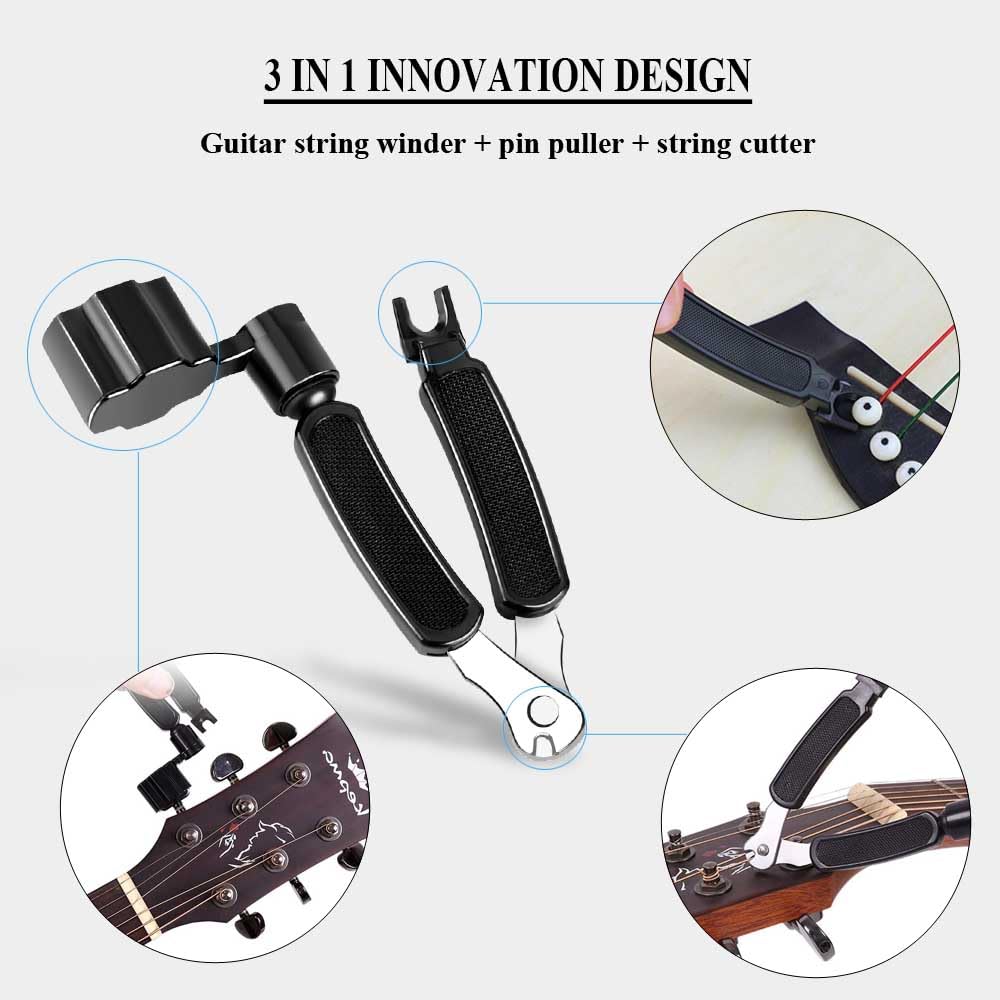 Guitar String Winder Cutter Pin Puller - 3 In 1 Multifunctional Guitar Maintenance Tool/String Peg Winder + String Cutter + Pin