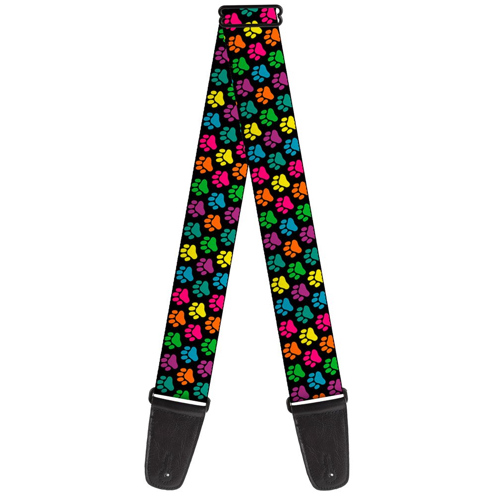 Buckle-Down Guitar Strap Paw Print Black Multi Color 2 Inches Wide