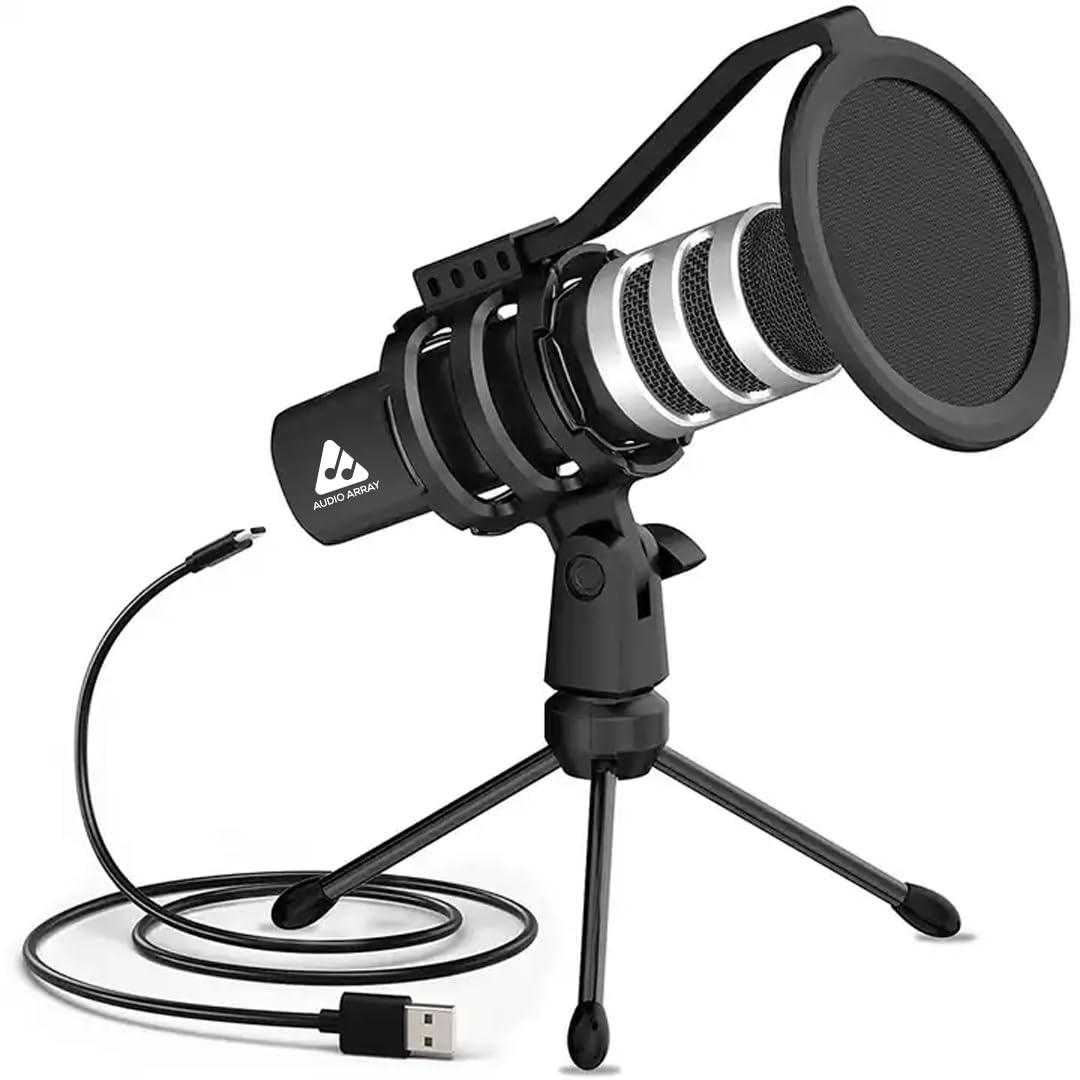 Audio Array Am-C4 Usb Plug & Play Condenser Microphone With Tripod, Pop-Filter & Shock Mount | For Conference, Gaming, Podcastin