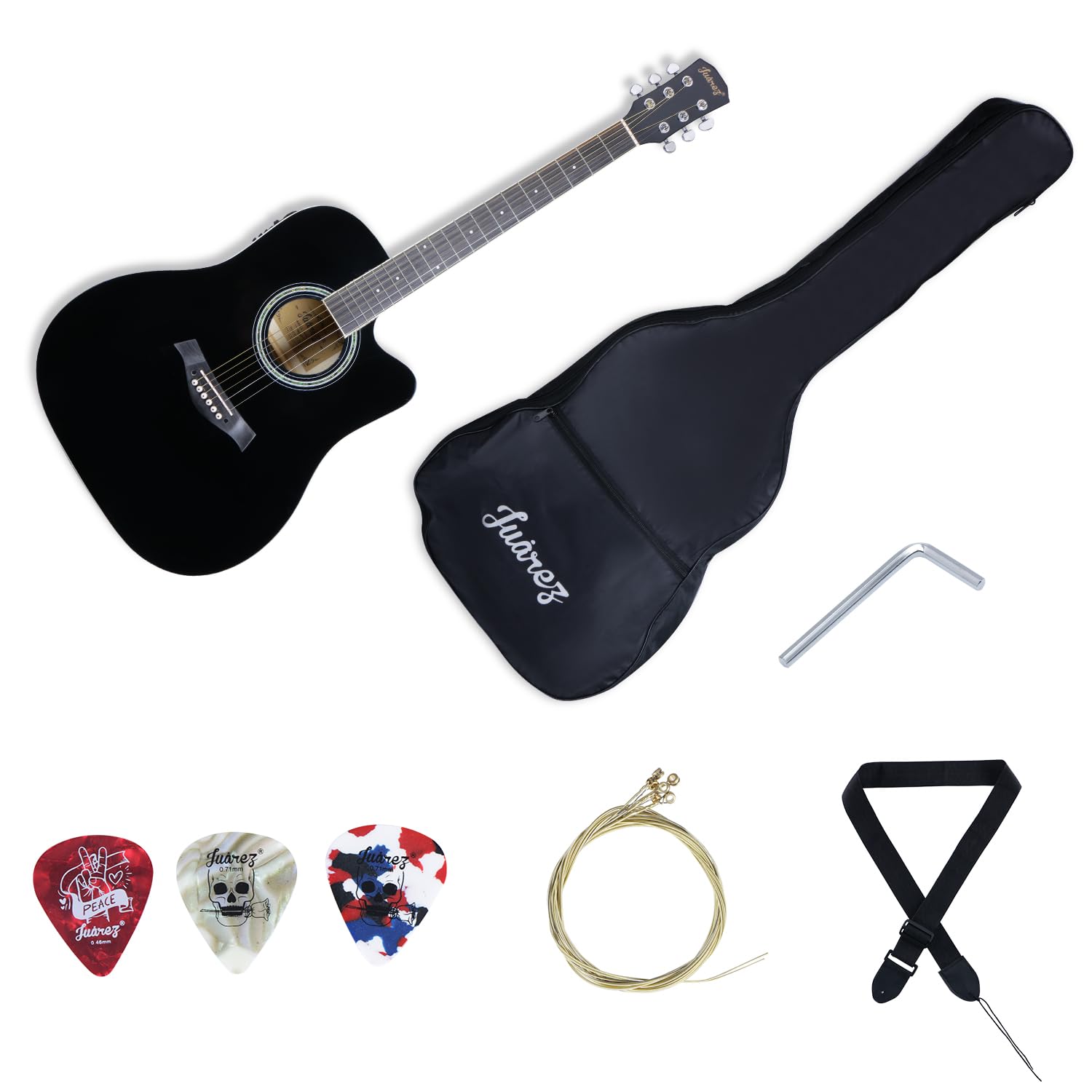 Juarez Wood Jrz40C/Bk-Eq Guitar - Enhanced Sound With Truss Rod, Bag, Strings, Strap, Picks, And Eq-7545R Black
