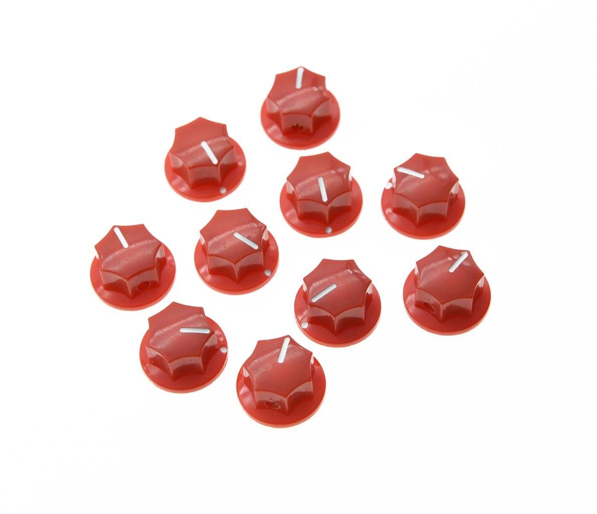 Kaish 10Pcs Red Mini Mxr Style Skirted Amp Knob Brass Insert Effect Pedal Knobs