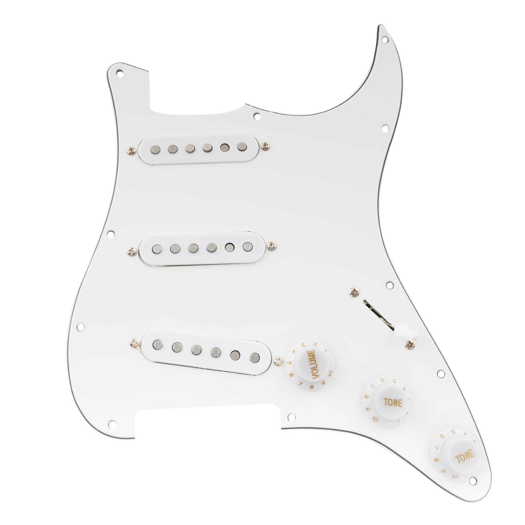 Musiclily Pro-Se St-60Se Pre-Wired Sss Pickguard With Staggered Alnico 5 Pickups For Strat Style Electric Guitar, 3Ply White