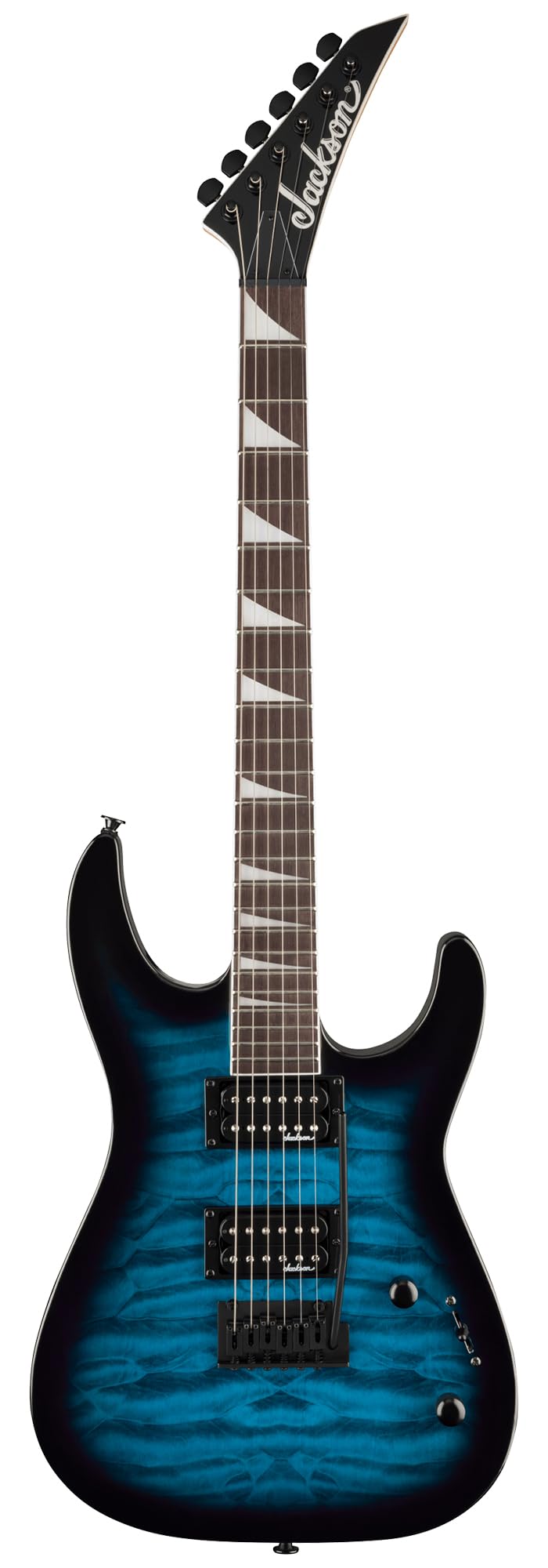 Jackson JS Series Dinky JS20 DKQ 2PT Transparent Blue Burst Bundle with Cable, Tuner, Strap, Picks, and Austin Bazaar Guitar DVD