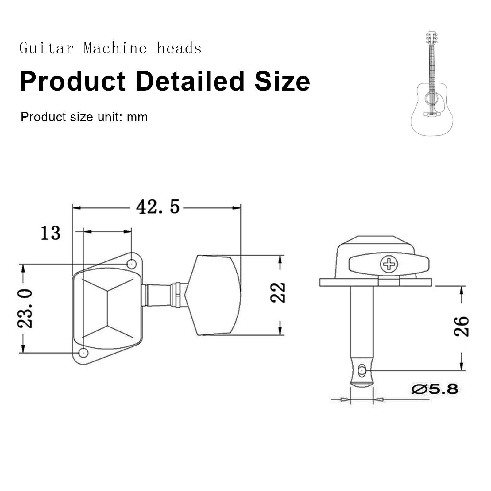 SAPHUE 3+3 Semi-closed Guitar Tuners String Tuning Pegs Keys Machine Heads Set for for Acoustic or Electric Guitar (Black)