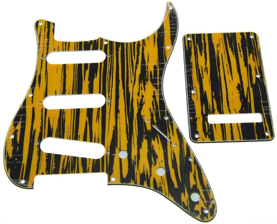 Dopro 11 Hole Strat SSS Pickguard ST Back Plate Trem Cover for USA/Mexican FD Strat Black Yellow Wicker