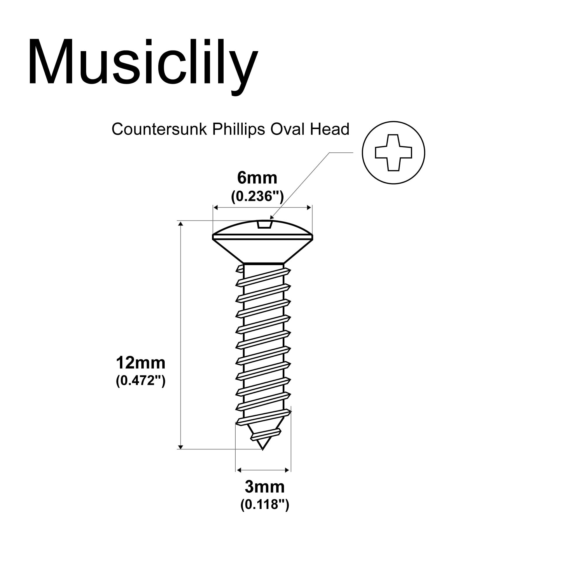 Musiclily 3mm Electric Guitar Bass Pickguard Screws Pick Guards Scratch Plate Mounting Screws for Fender Strat ST Tele TL Strato