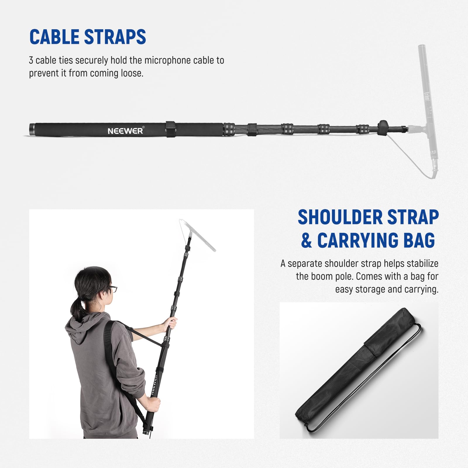 NEEWER Upgraded Microphone Boom Pole, 9.8ft/300cm Telescopic Carbon Fiber Mic Boom Arm with 5 Sections, 1/4'' 3/8'' 5/8'' Screw