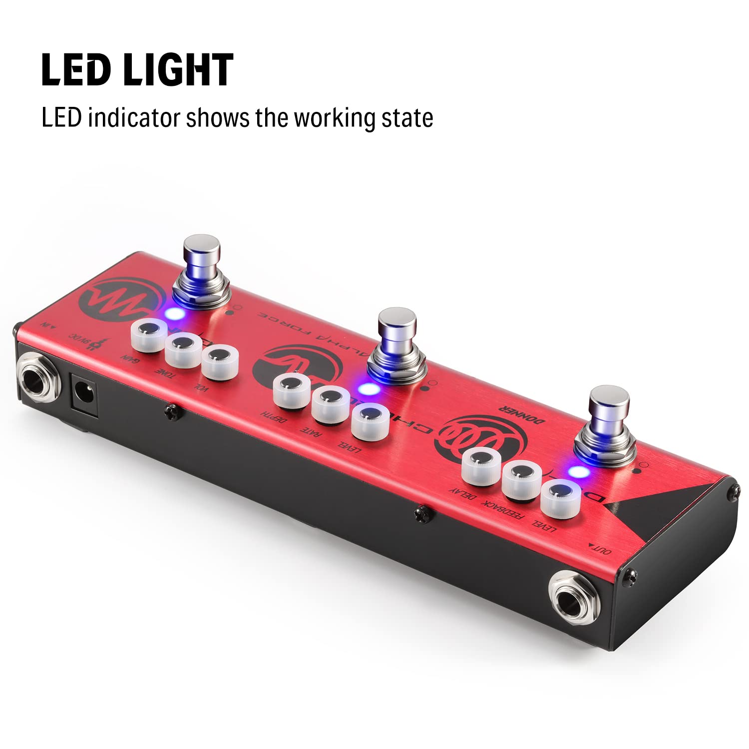 Donner Multi Guitar Effect Pedal Alpha Force 3 in 1 Effects Delay Chorus High Gain Distortion Pedal with Adapter