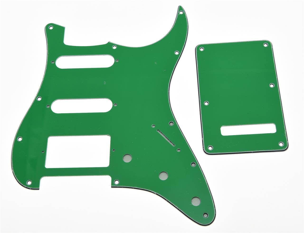 KAISH 11 Hole Strat Style HSS Pickguard ST Back Plate Tremolo Trem Cover for USA/Mexico Stratocaster/Strat Green 3 Ply