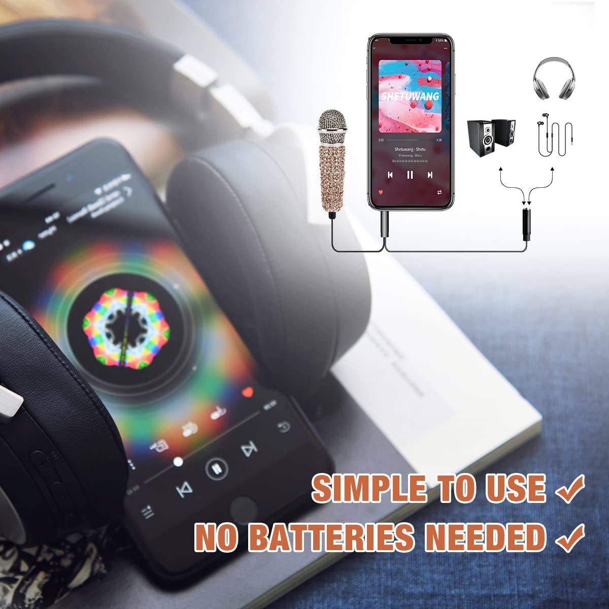 Mini Microphone,Portable Vocal Tiny Microphone, Asmr Microphone,Phone Microphone, Mini Karaoke Microphone for Voice Recording Ch