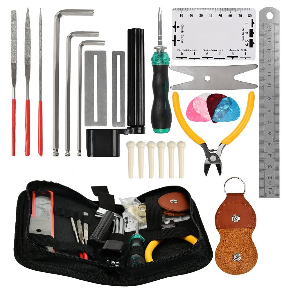 Timesetl Guitar Repairing Tool Kit With Wire Plier, String Organizer, Fingerboard Protector, Hex Wrenches, Files, String Action