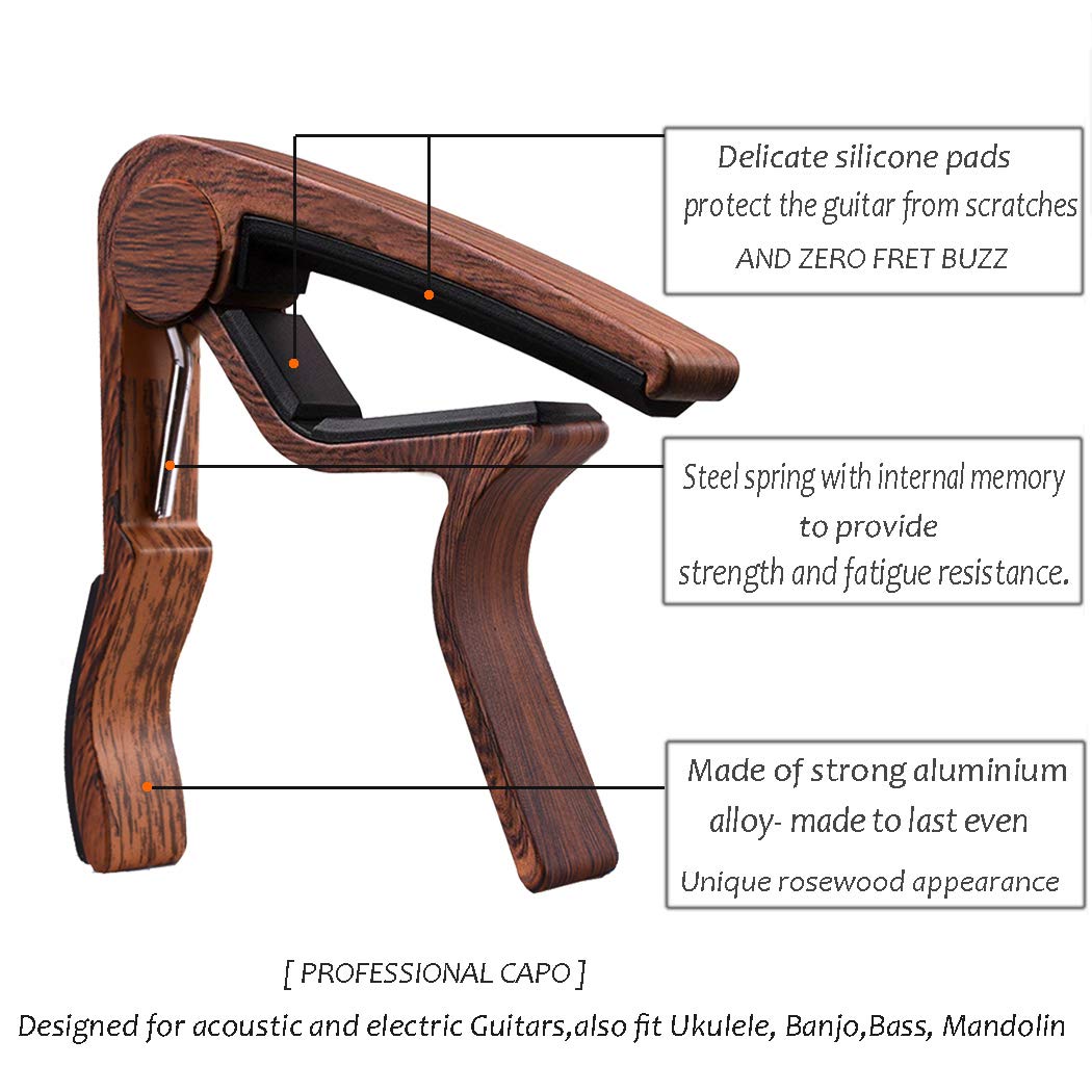 Guitar Capo ,2 Pack Capo Black and Rosewood Capo Guitar Clamp Guitar Kapo for Acoustic and Electric Guitar