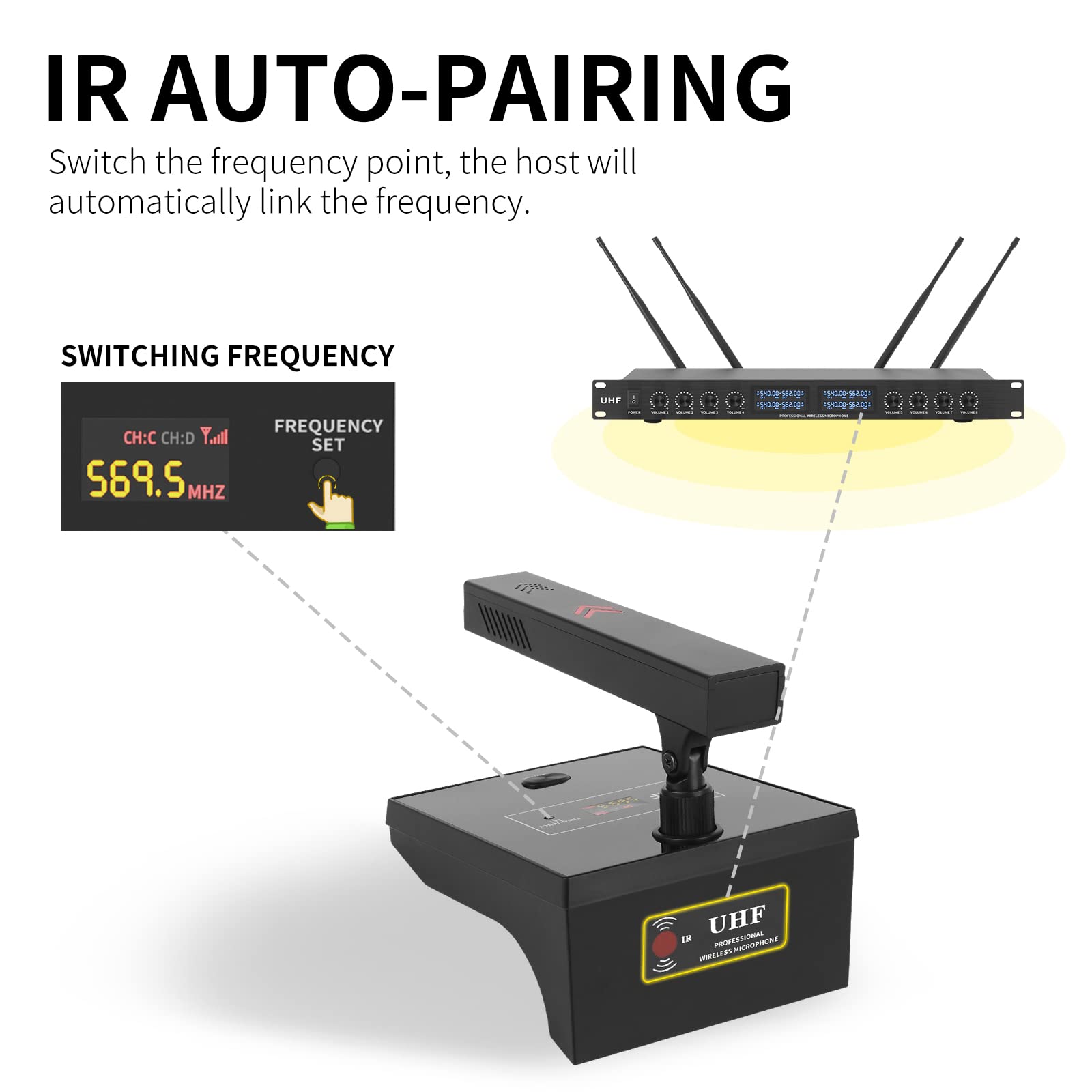 XTUGA YT8 UHF 8 Channels Desktop Gooseneck Microphone System Conference Mics Super-Low Background Noise for Large Conferences, P