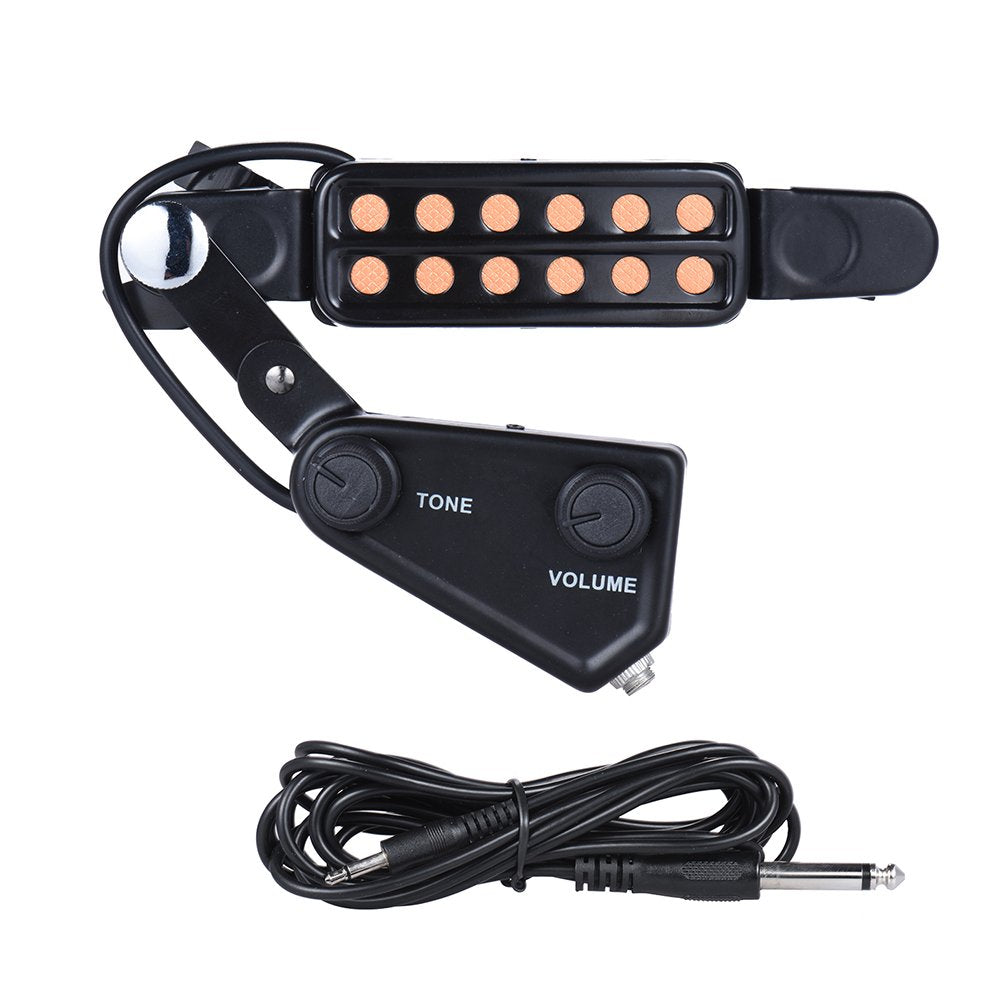 ENASGLOO 12-Hole Guitar Pickup Acoustic Electric Transducer for Acoustic Guitar Magnetic Preamplifier with Guitar Capo & 10 FT A