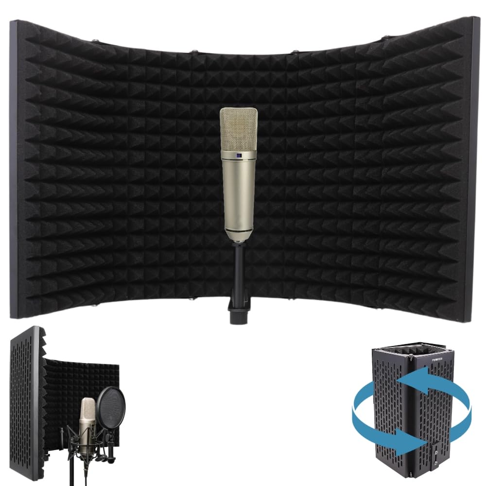 Pyle Studio Microphone Sound Isolation - Enhance Vocals & Singing With 5 Folding Acoustic Panels, Adjustable Depth & Removable S