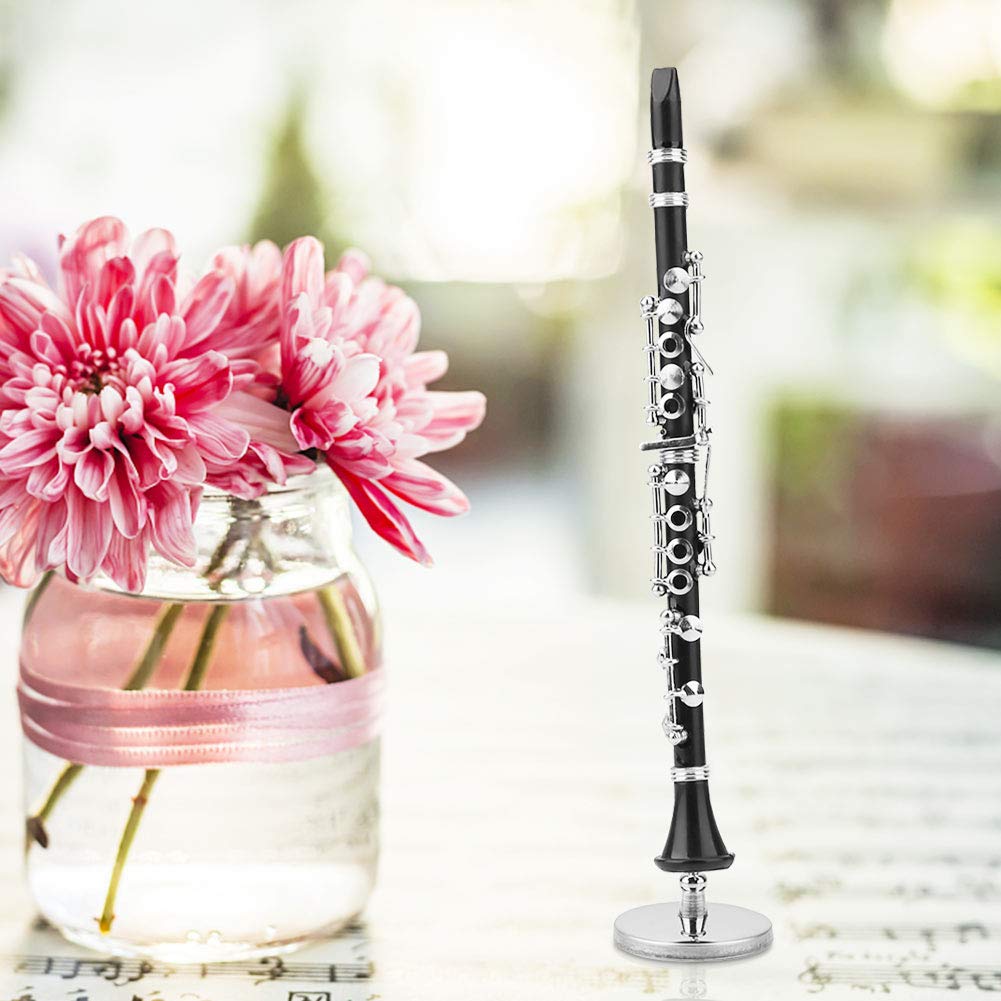 Clarinet Music 16Cm Miniature Black Clarinet Musical Instrument Brass Miniature Clarinet Model with Box for Dollhouse Music Home
