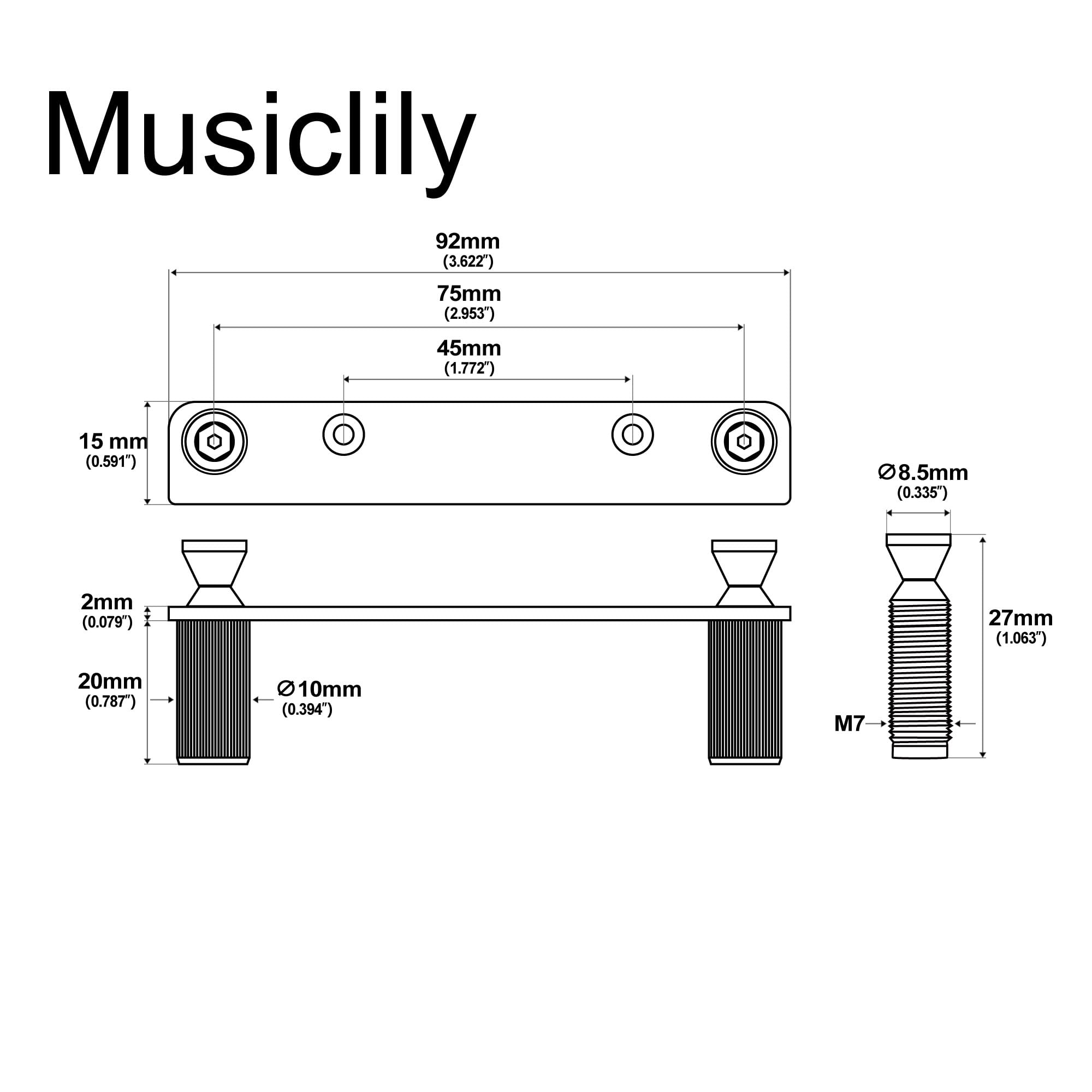 Musiclily Pro Guitar Double Locking Tremolo Bridge System Screw Stud Support Bracket Stand with M7 Anchors for Electric Guitar,