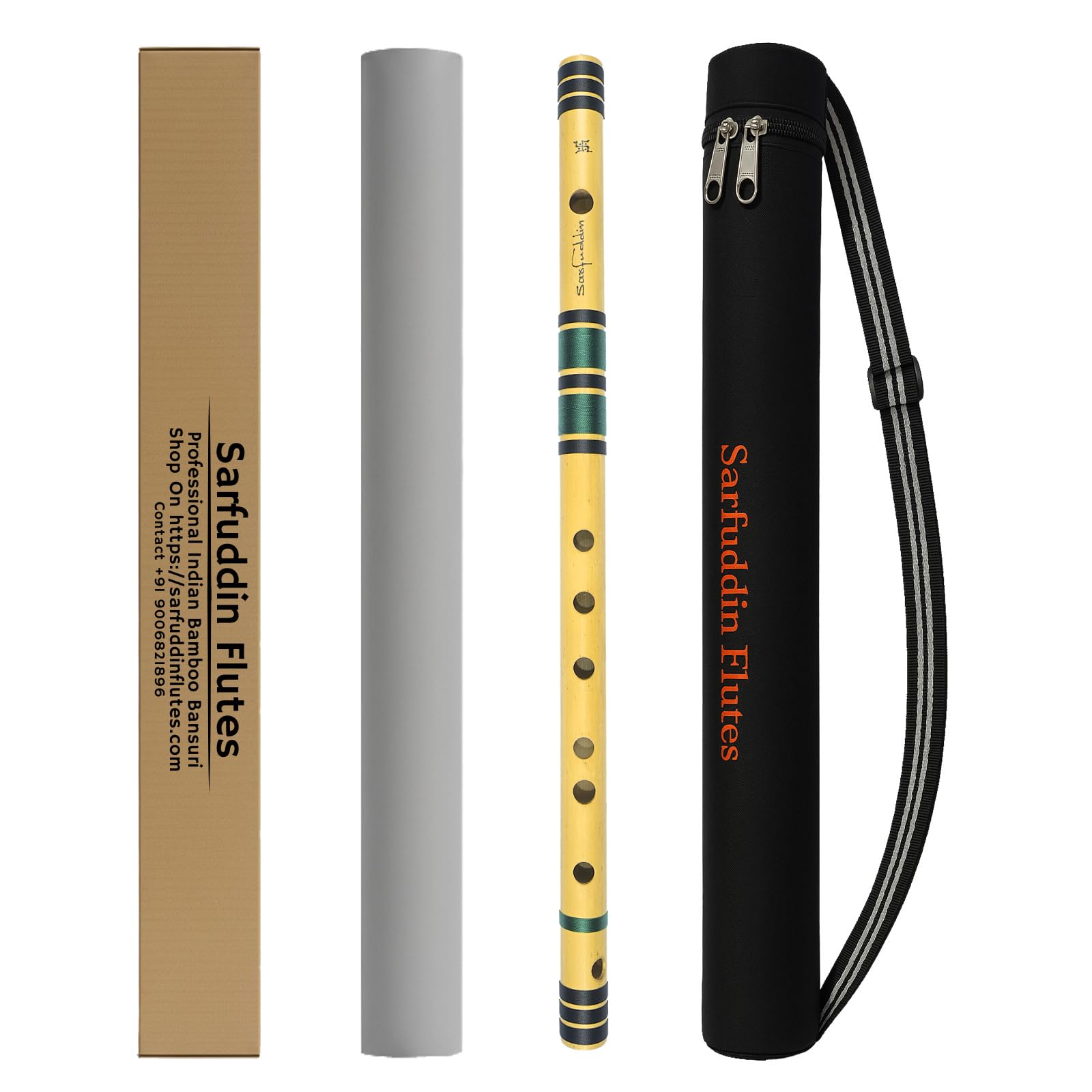 Sarfuddin Flutes C Natural Medium 19 Inches Left Hand Tuned 440Hz Bamboo Flute Bansuri With Carry Bag