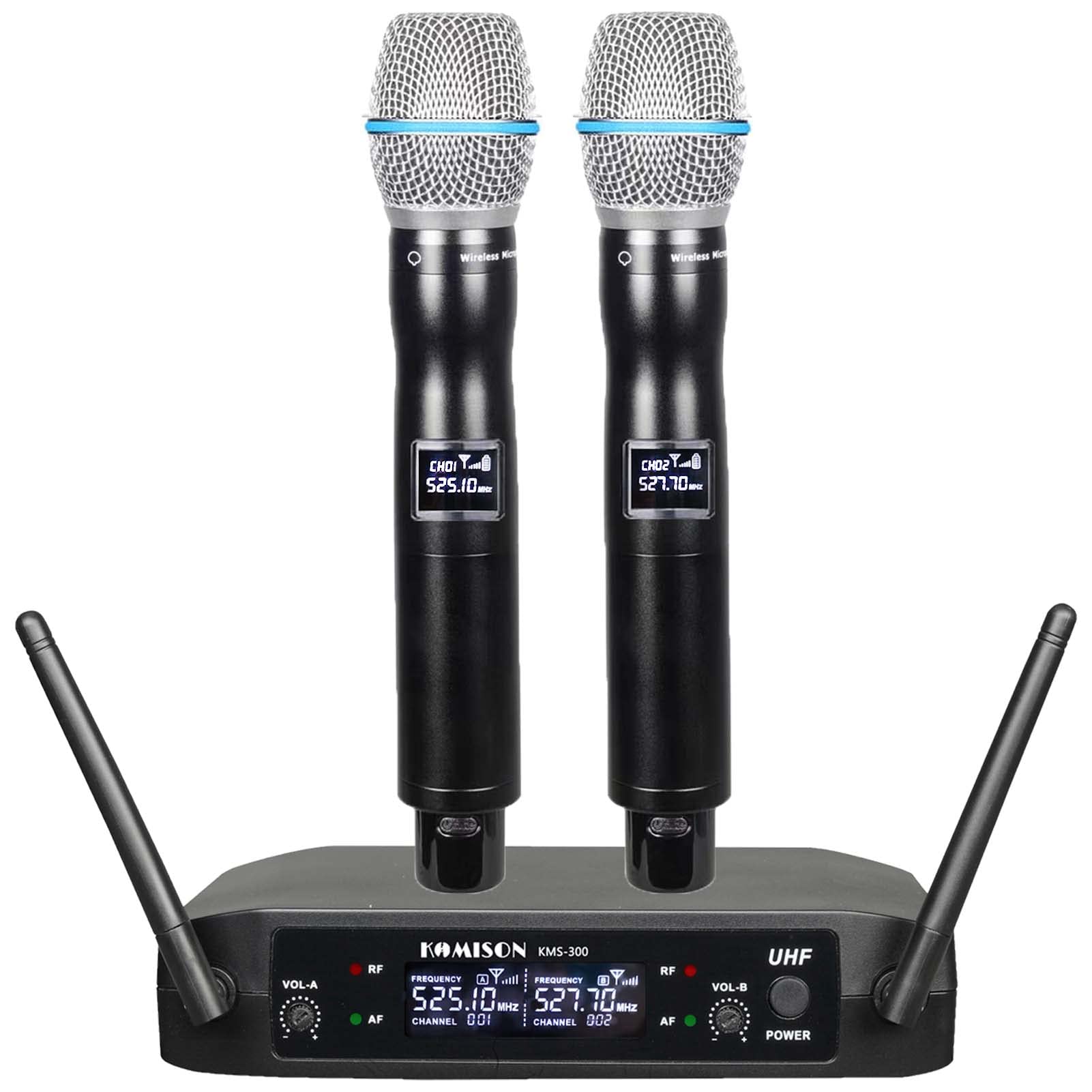 KOMISON Wireless Microphone,Metal Dual Professional UHF Cordless Dynamic Mic Handheld Microphone System for Home Karaoke, Meetin