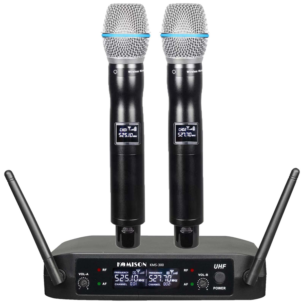 Komison Wireless Microphone,Metal Dual Professional Uhf Cordless Dynamic Mic Handheld Microphone System For Home Karaoke, Meetin