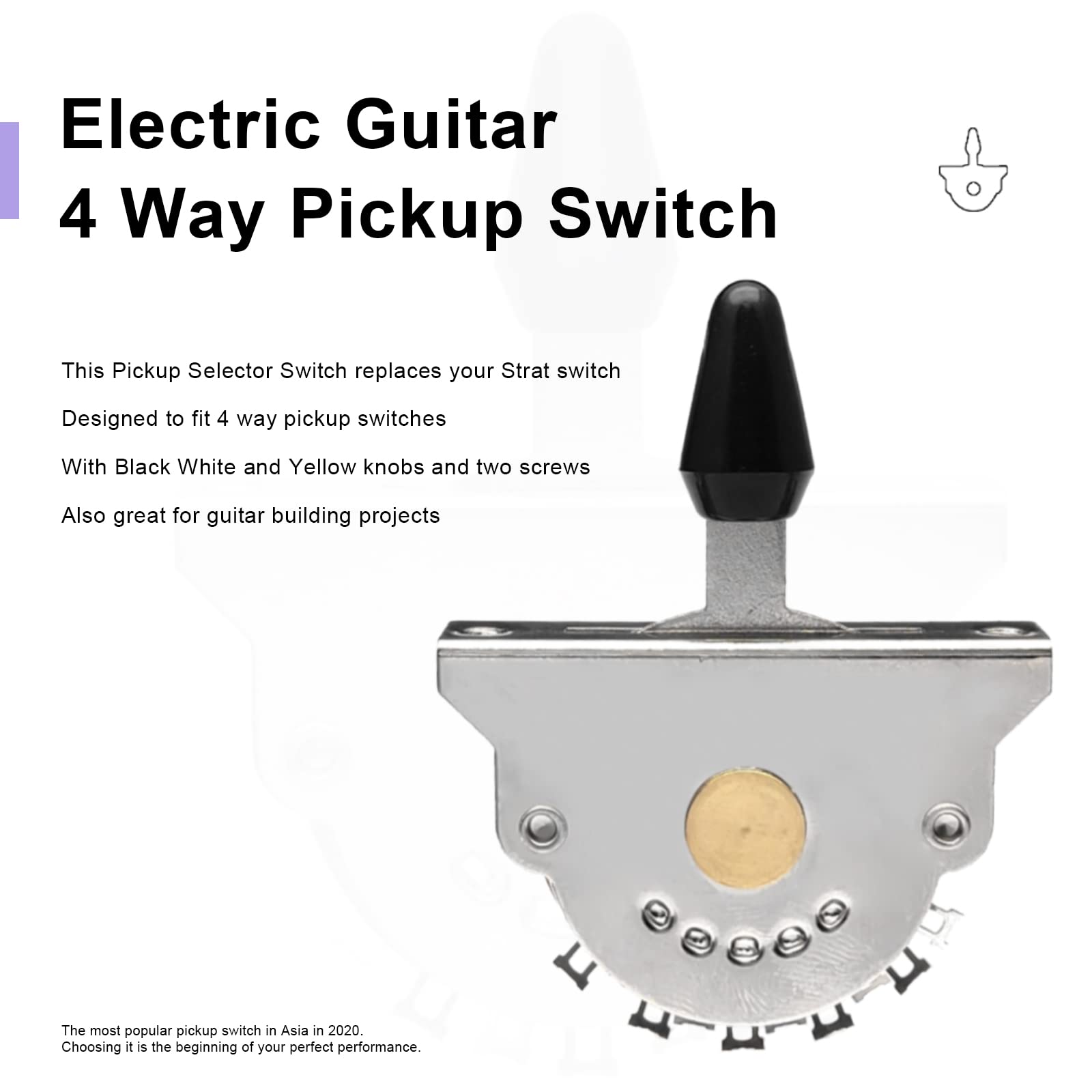 SAPHUE Electric Guitar 3/4/5 Way Pickup Selector Switch with Black/White/Yellow Knob (4 Way Switch)