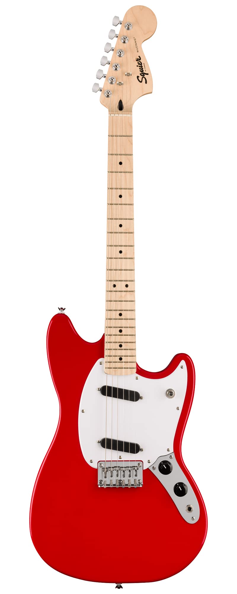 Fender Squier Sonic Mustang, Maple Fingerboard, SS Electric Guitar Bundle with Frontman 10G Amplifier, Guitar Cable, Tuner, Guit