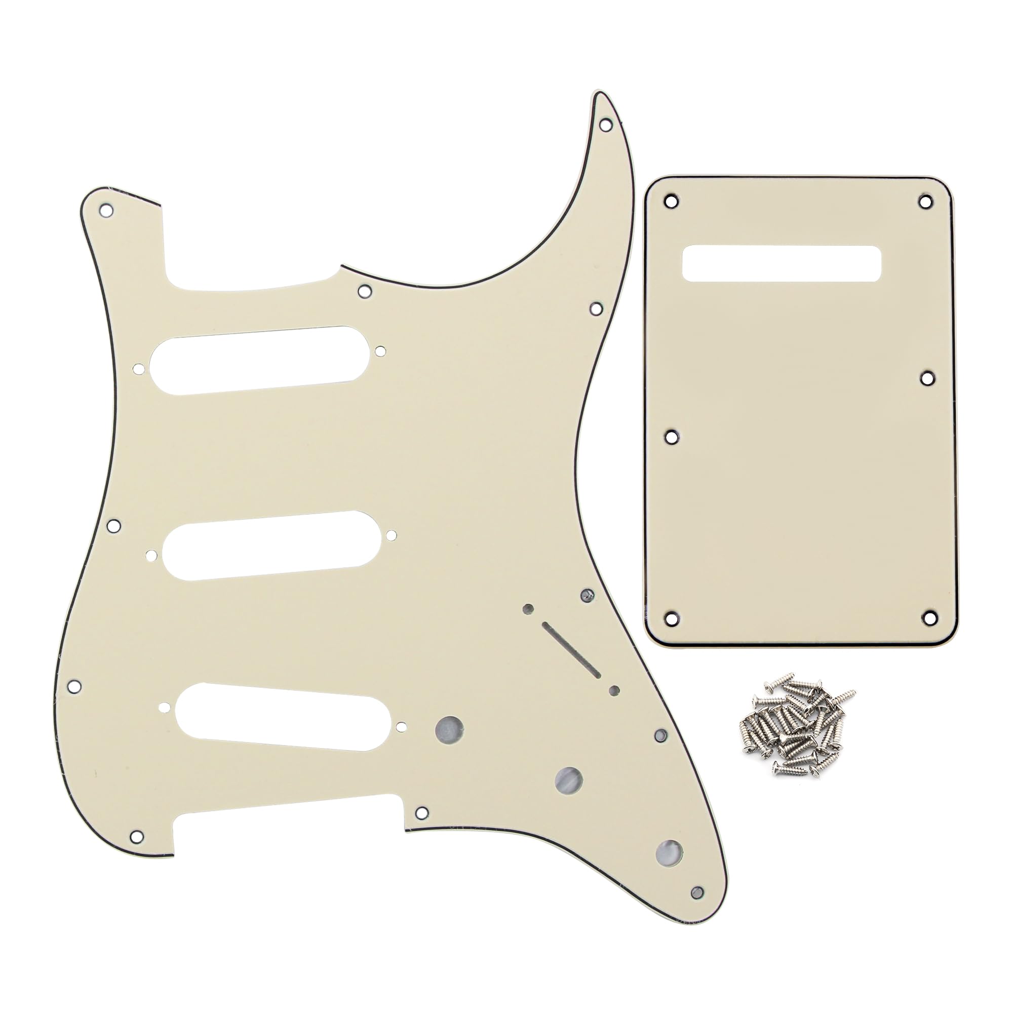 FLEOR SSS 11-Hole Electric Guitar Pickguard with Backplate and Pickguard Screws Set for ST Style Guitar Part,3Ply Cream