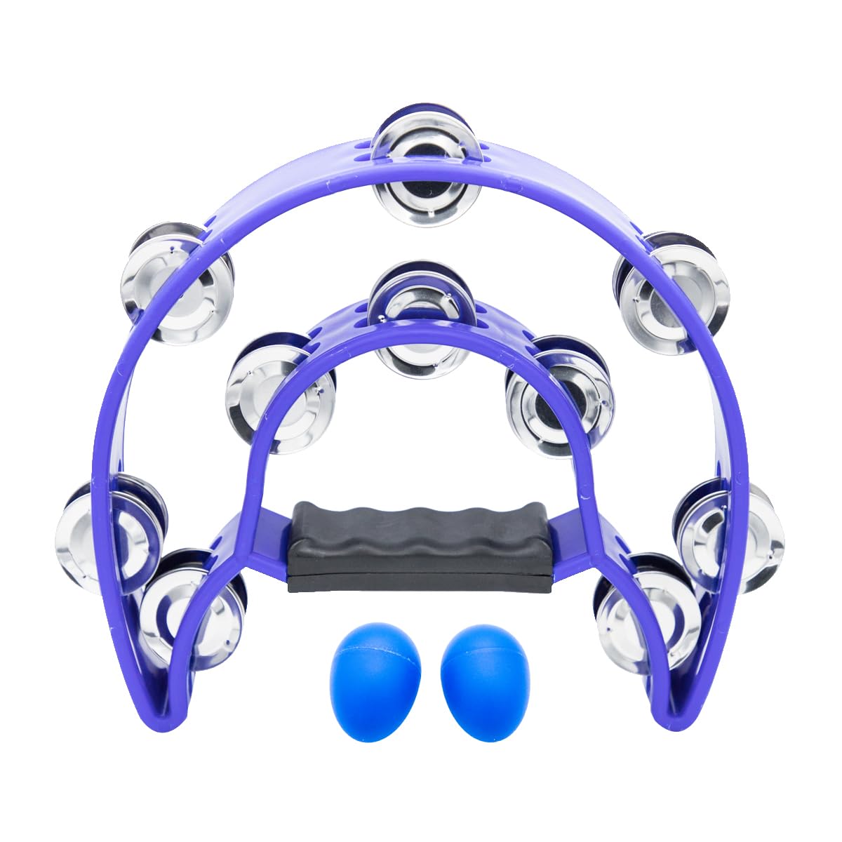 Tutuxio Double Row Tambourine and Egg Shakers, Metal Jingles Hand Held Percussion Half-Moon Tambourines with Handle Grip Musical