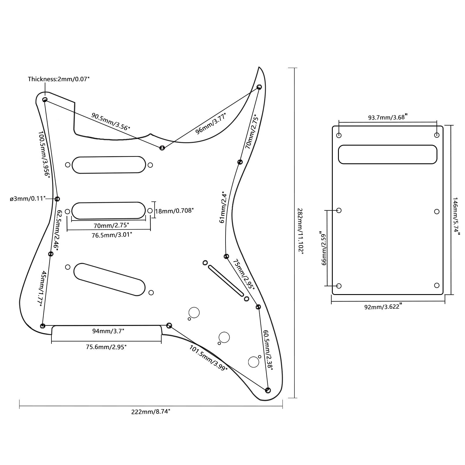 Unxuey 11 Hole Guitar Pickguard SSS Strat Pickguard Backplate Set with Pick Guard Screws for Standard Strat Modern Style Guitar
