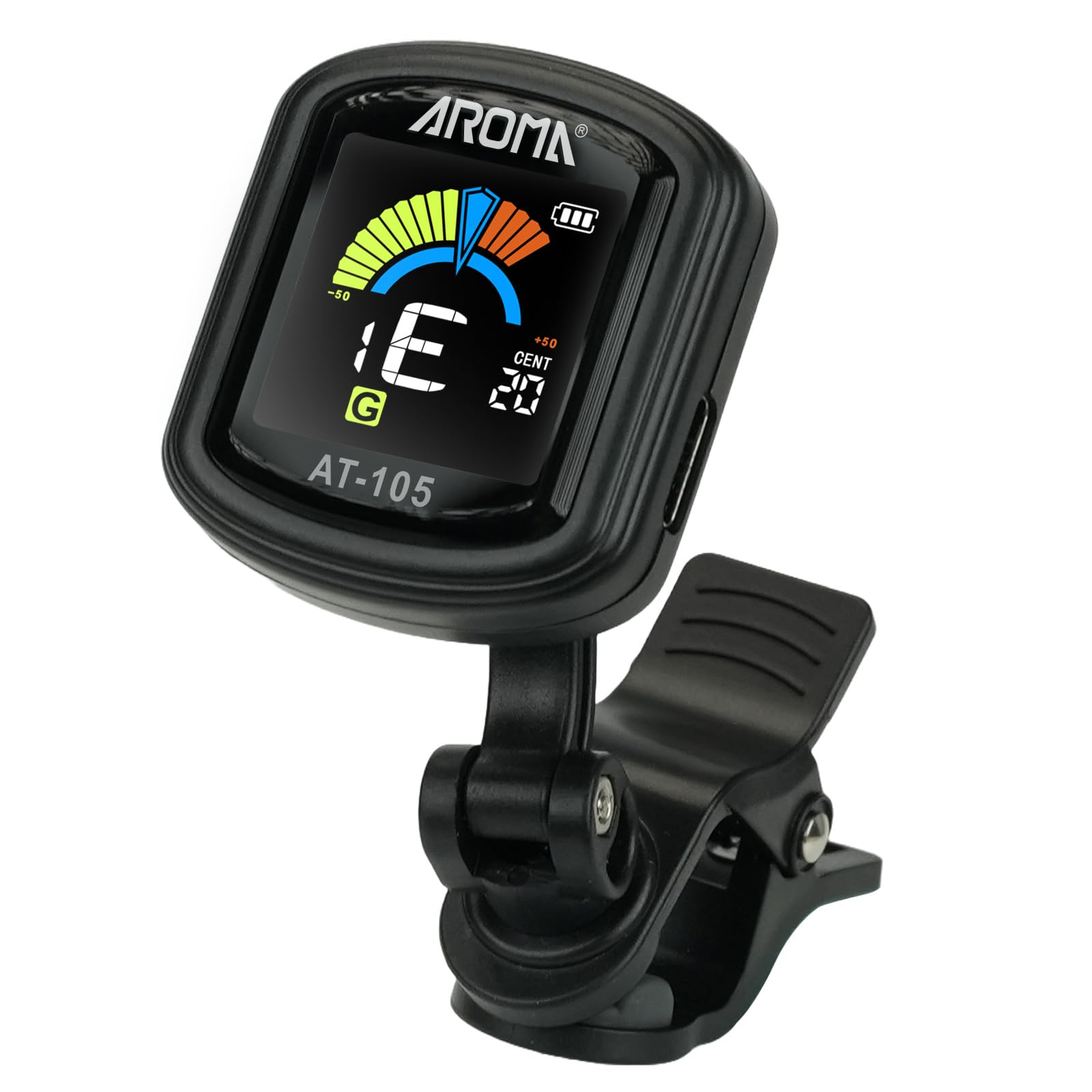 Aroma Guitar Tuner Clip On Rechargeable for Chromatic Guitar Bass Ukulele Violin Fast Accuratie Tuning 360Rotating Silicone Clam